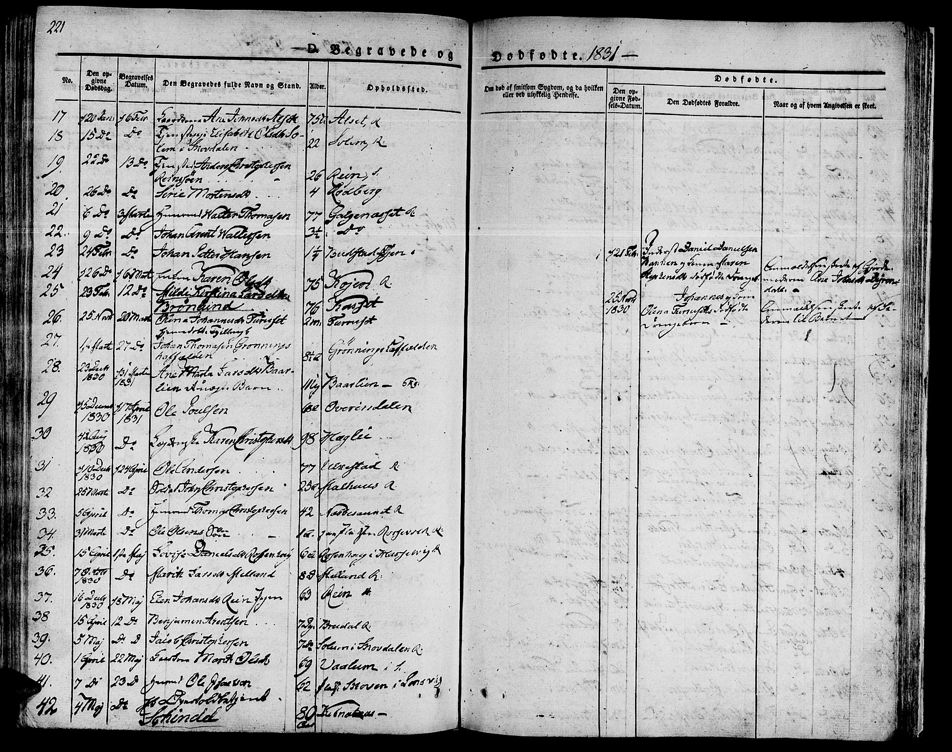 Ministerialprotokoller, klokkerbøker og fødselsregistre - Sør-Trøndelag, AV/SAT-A-1456/646/L0609: Parish register (official) no. 646A07, 1826-1838, p. 221