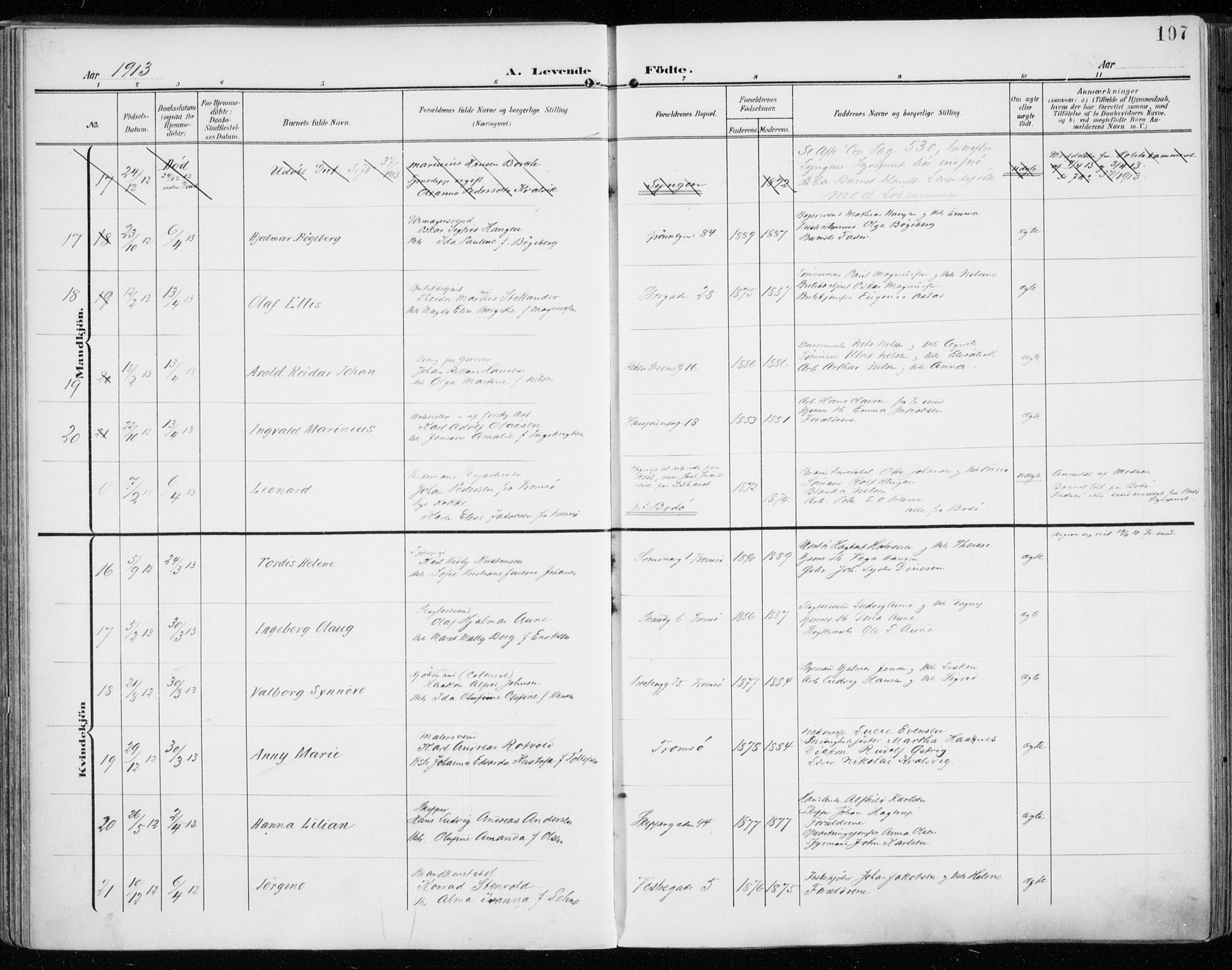 Tromsø sokneprestkontor/stiftsprosti/domprosti, SATØ/S-1343/G/Ga/L0017kirke: Parish register (official) no. 17, 1907-1917, p. 107