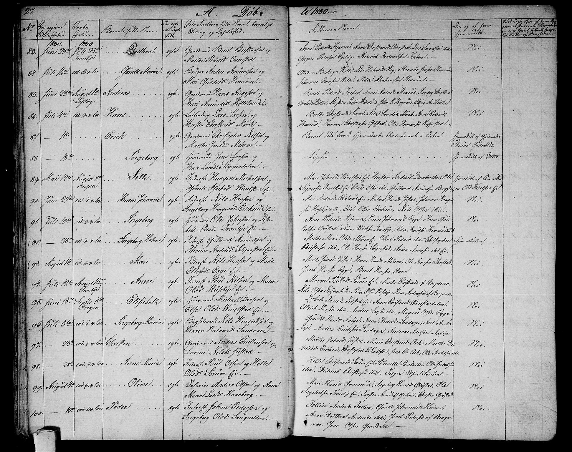 Lier kirkebøker, AV/SAKO-A-230/F/Fa/L0010: Parish register (official) no. I 10, 1827-1843, p. 27