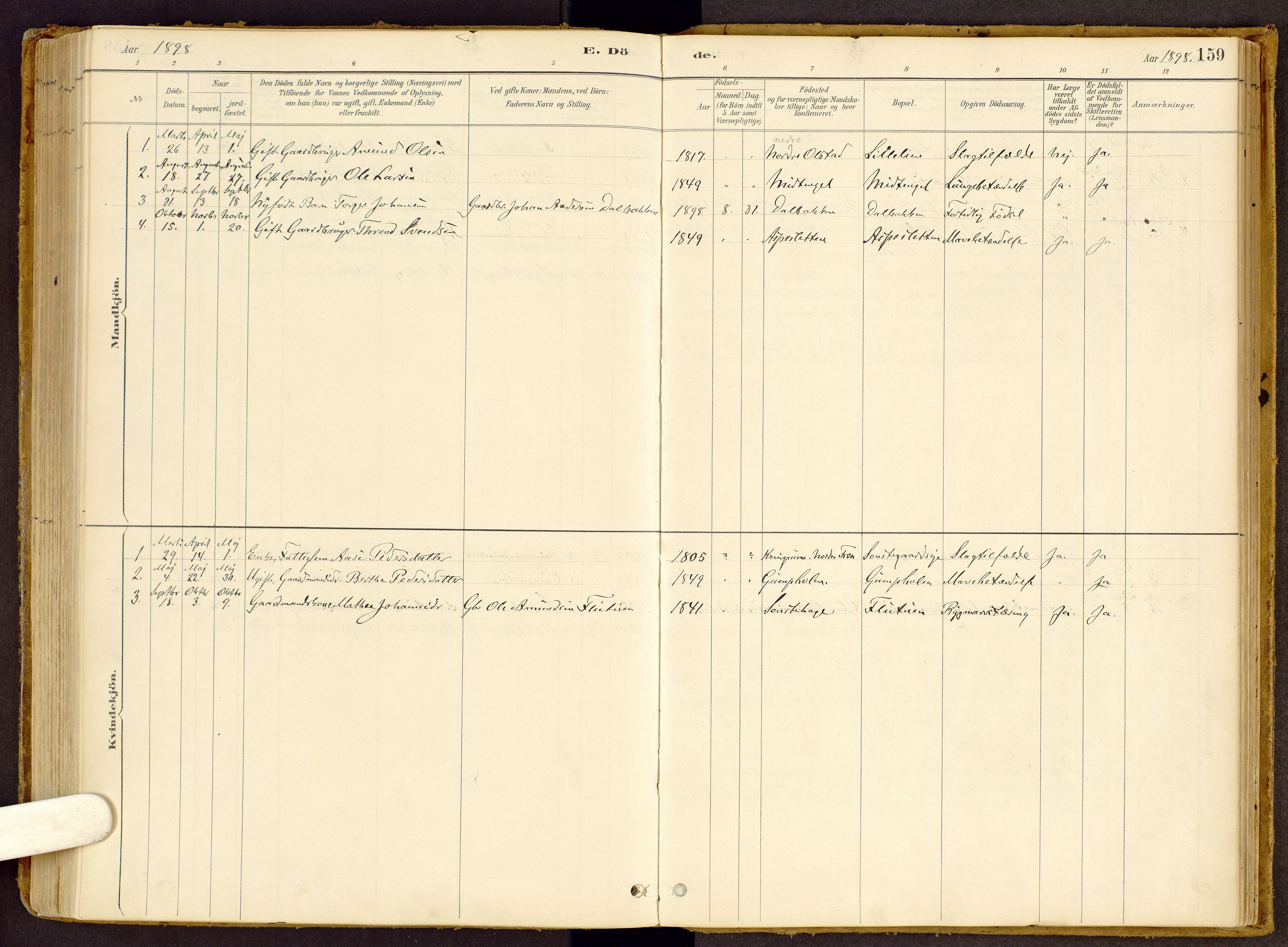 Vestre Gausdal prestekontor, SAH/PREST-094/H/Ha/Haa/L0002: Parish register (official) no. 2, 1887-1918, p. 159