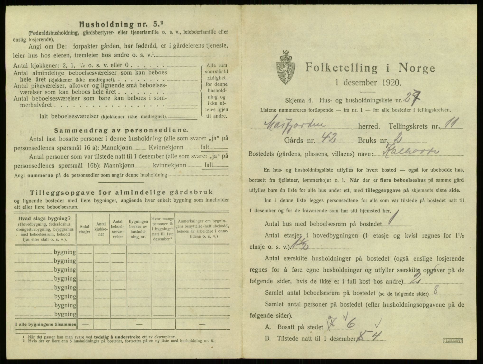 SAB, 1920 census for Masfjorden, 1920, p. 588