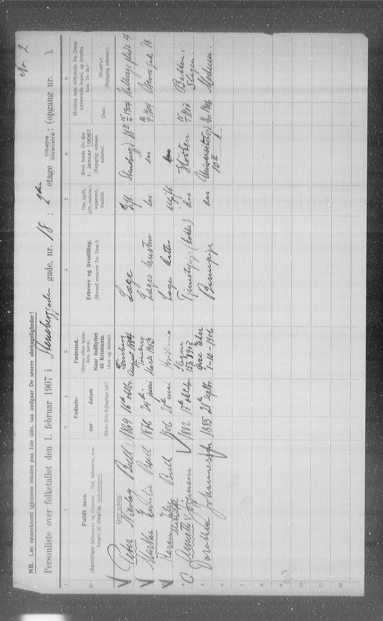 OBA, Municipal Census 1907 for Kristiania, 1907, p. 51700