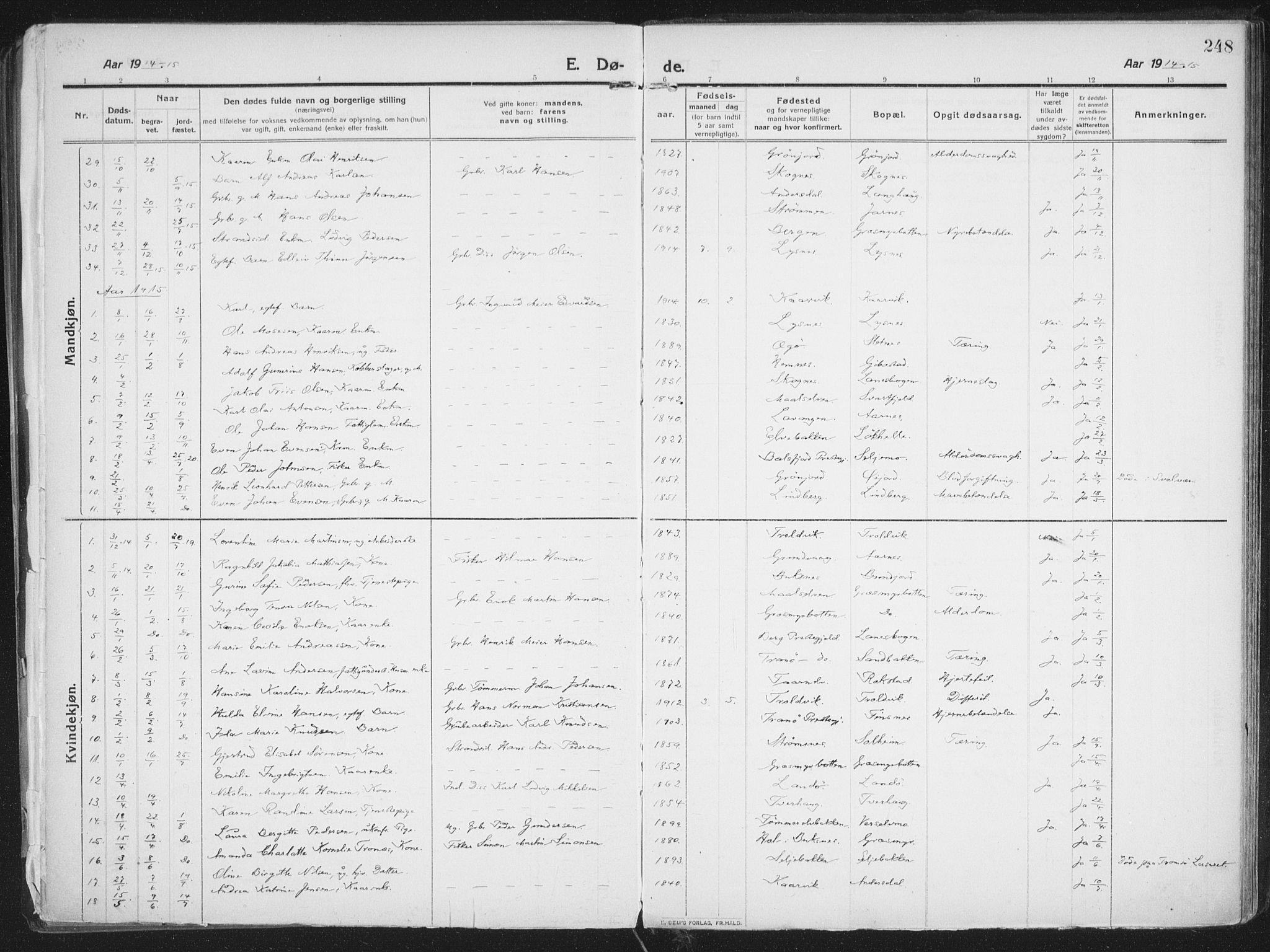 Lenvik sokneprestembete, SATØ/S-1310/H/Ha/Haa/L0016kirke: Parish register (official) no. 16, 1910-1924, p. 248