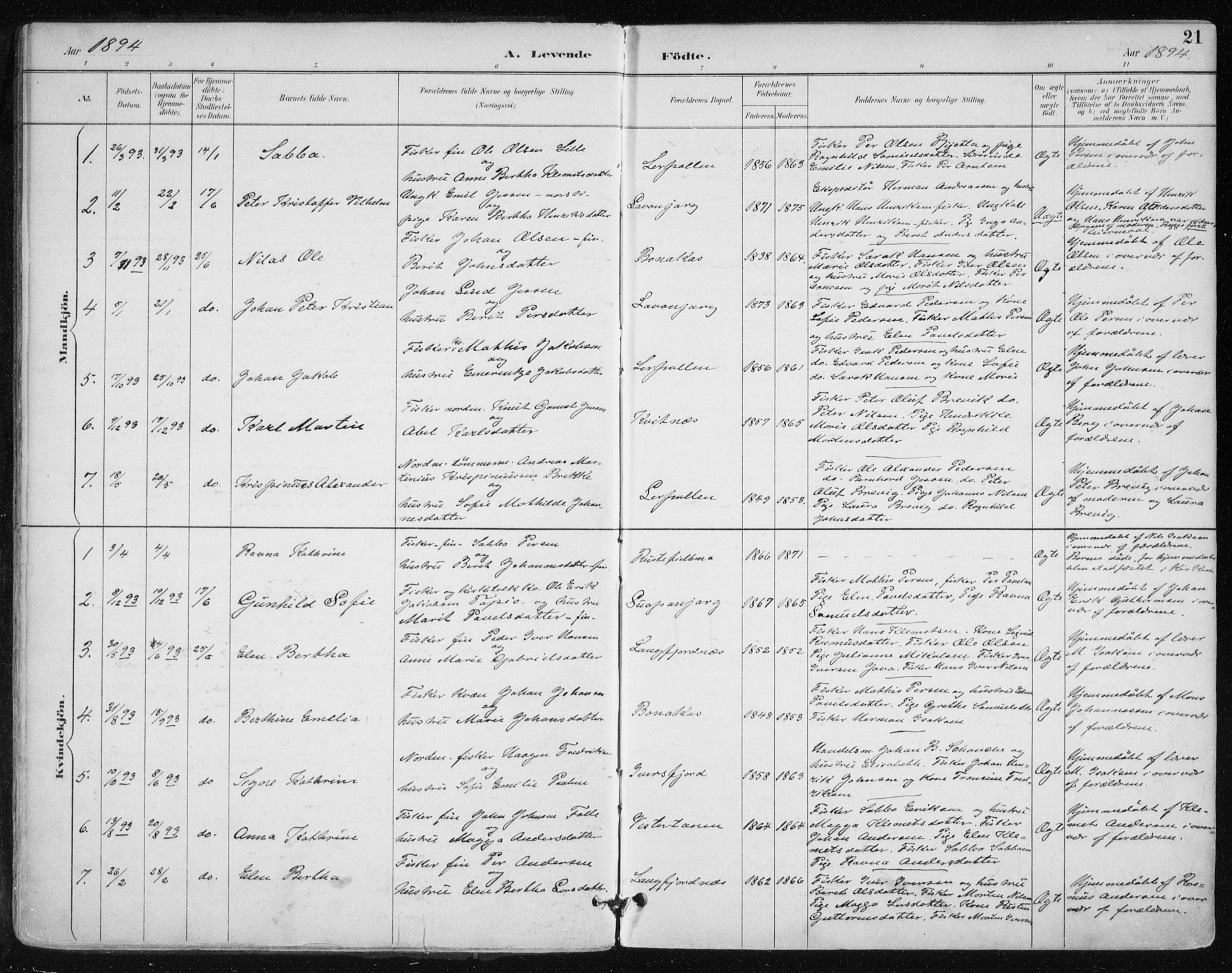 Tana sokneprestkontor, SATØ/S-1334/H/Ha/L0005kirke: Parish register (official) no. 5, 1891-1903, p. 21