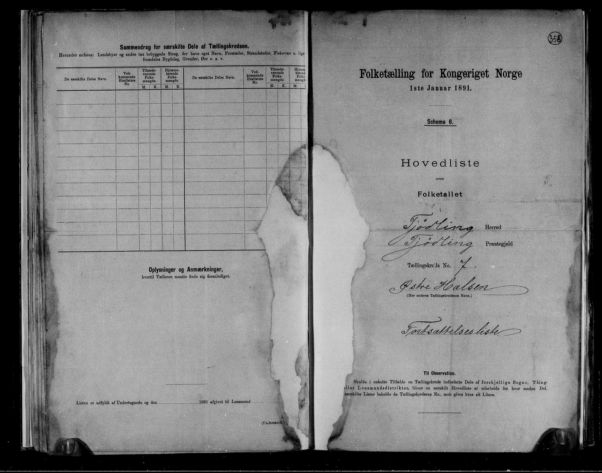 RA, 1891 census for 0725 Tjølling, 1891, p. 20