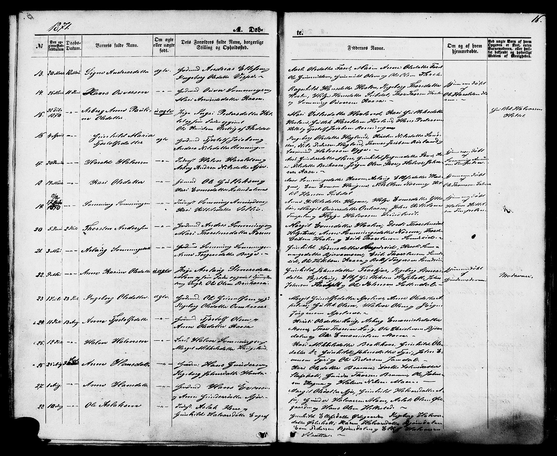 Lunde kirkebøker, SAKO/A-282/F/Fa/L0001: Parish register (official) no. I 1, 1866-1883, p. 16