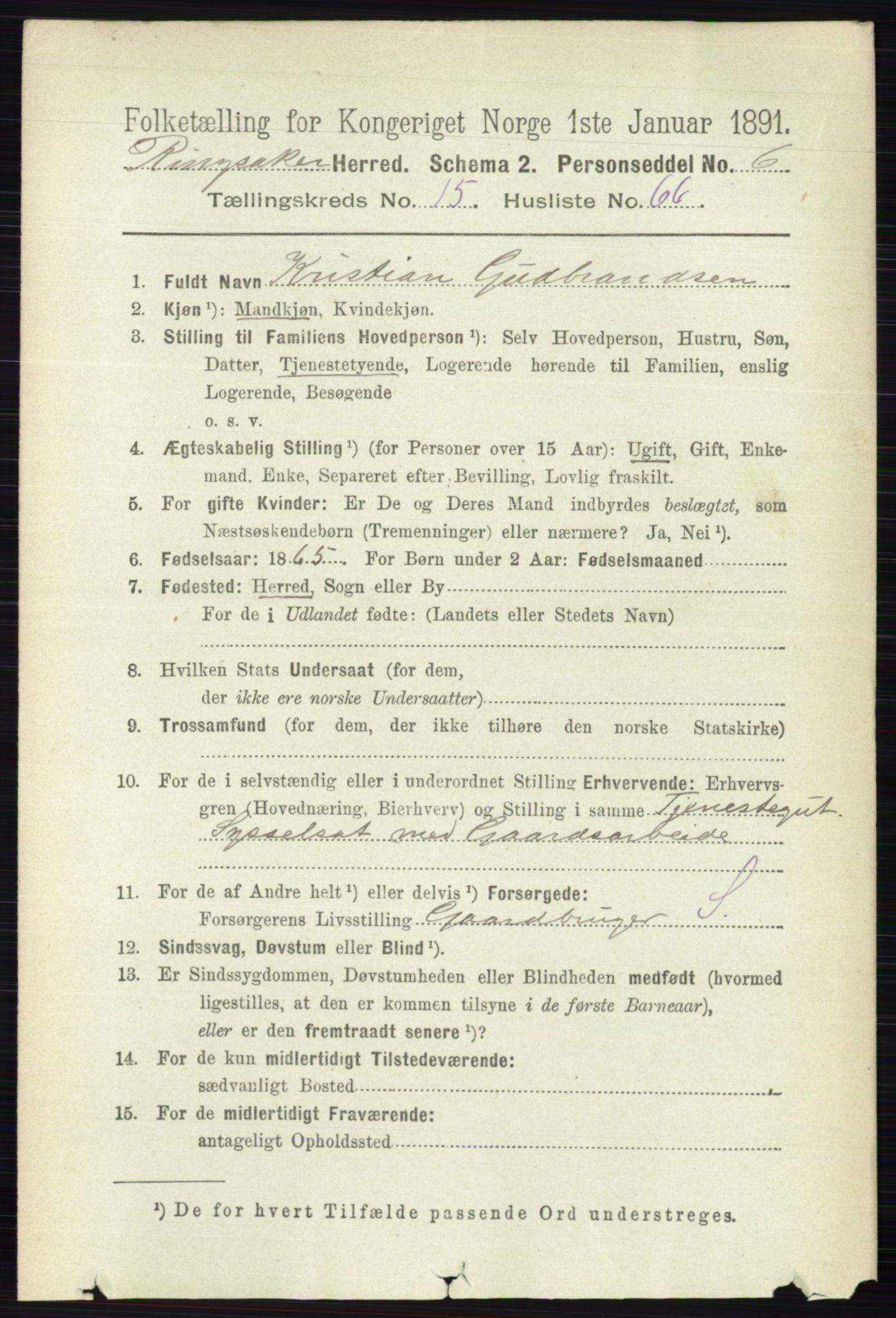 RA, 1891 census for 0412 Ringsaker, 1891, p. 8894