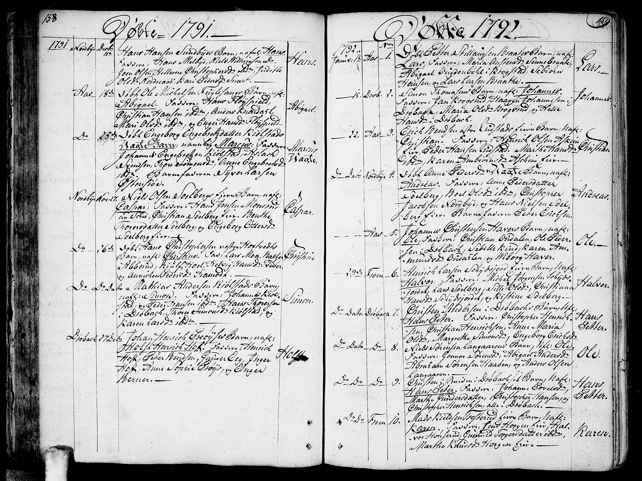 Ås prestekontor Kirkebøker, AV/SAO-A-10894/F/Fa/L0002: Parish register (official) no. I 2, 1778-1813, p. 158-159