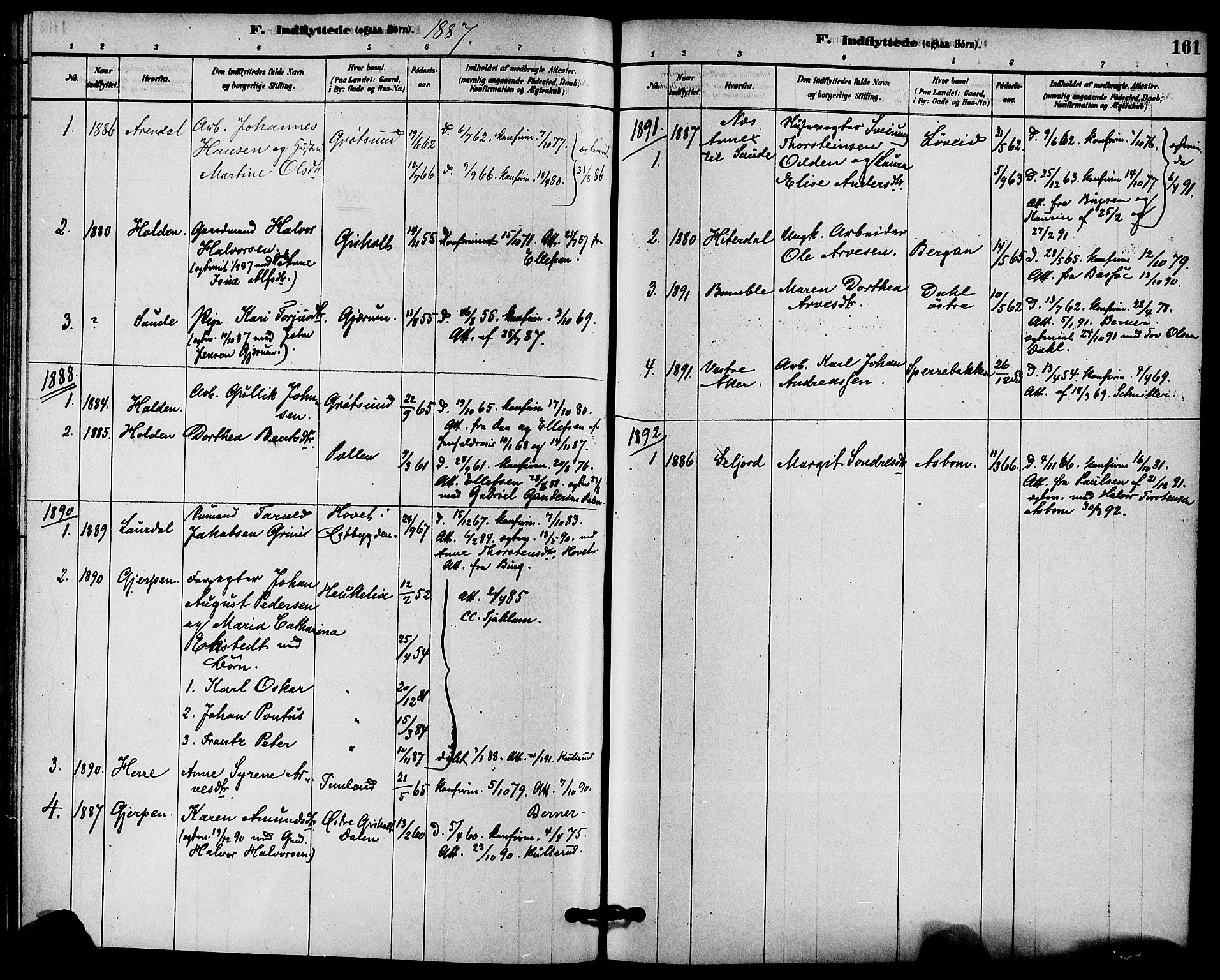 Solum kirkebøker, AV/SAKO-A-306/F/Fb/L0001: Parish register (official) no. II 1, 1877-1892, p. 161