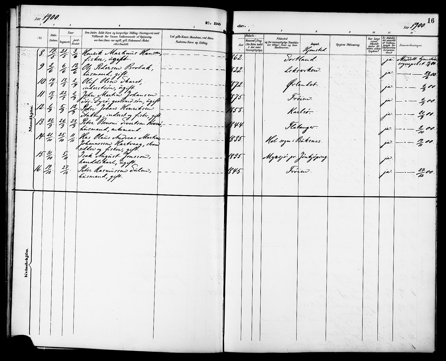 Ministerialprotokoller, klokkerbøker og fødselsregistre - Sør-Trøndelag, SAT/A-1456/629/L0486: Parish register (official) no. 629A02, 1894-1919, p. 16