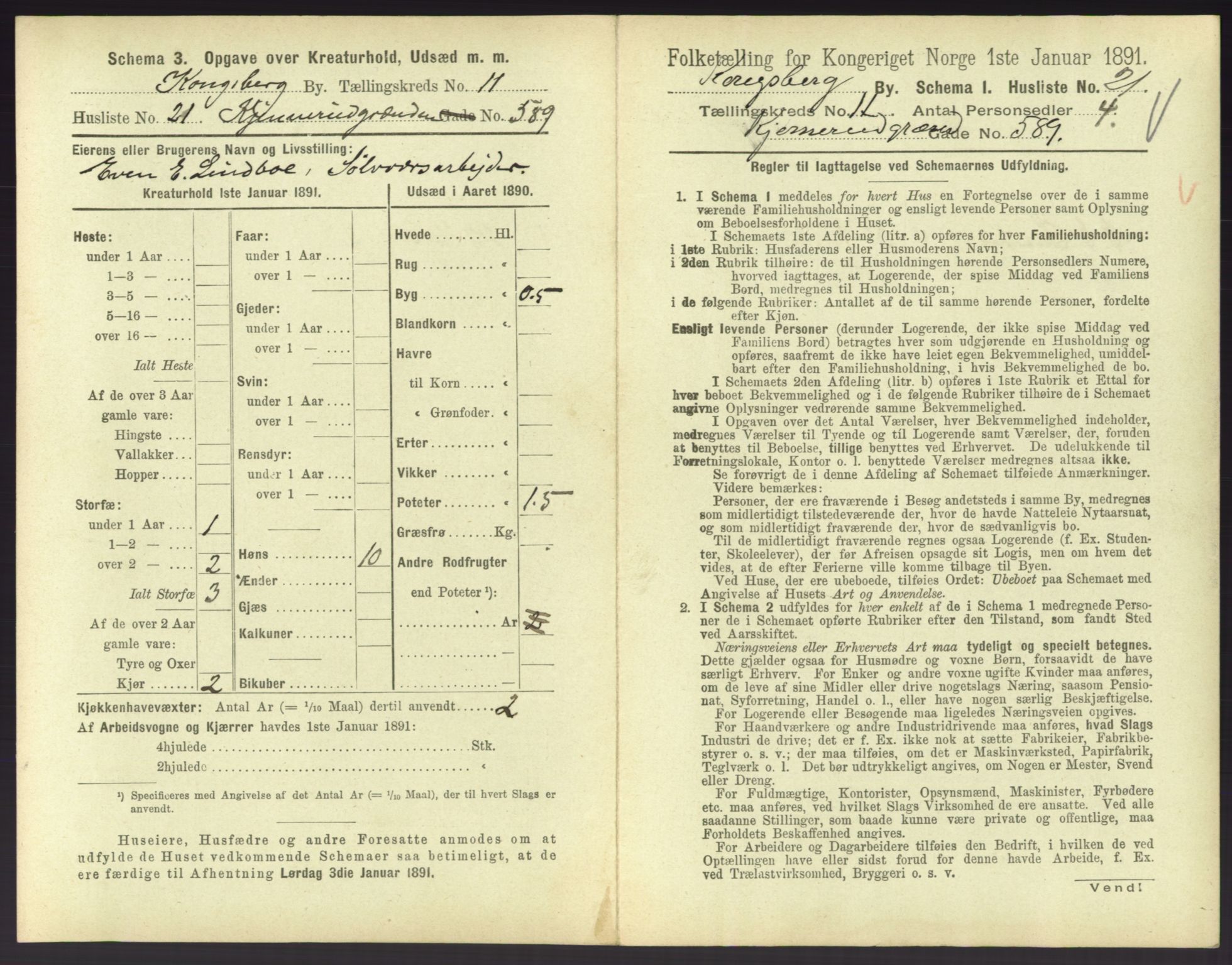 RA, 1891 census for 0604 Kongsberg, 1891, p. 1493