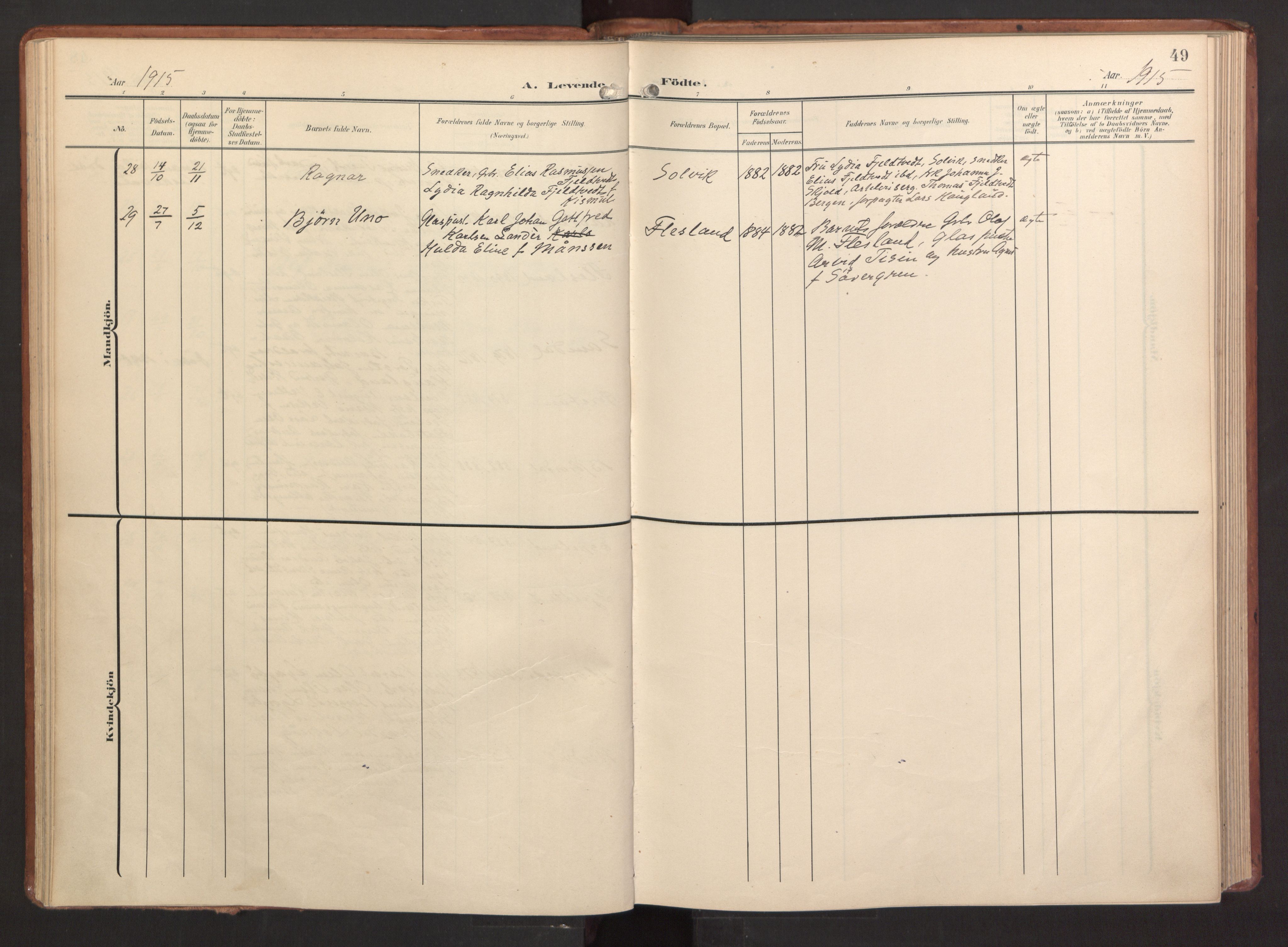 Fana Sokneprestembete, AV/SAB-A-75101/H/Haa/Haab/L0004: Parish register (official) no. B 4, 1908-1915, p. 49