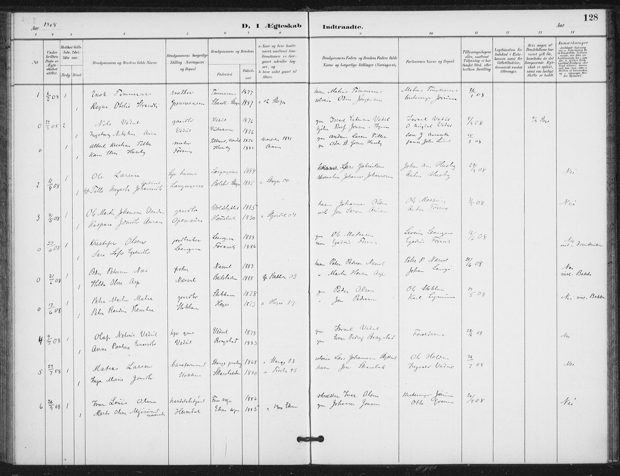 Ministerialprotokoller, klokkerbøker og fødselsregistre - Nord-Trøndelag, SAT/A-1458/714/L0131: Parish register (official) no. 714A02, 1896-1918, p. 128
