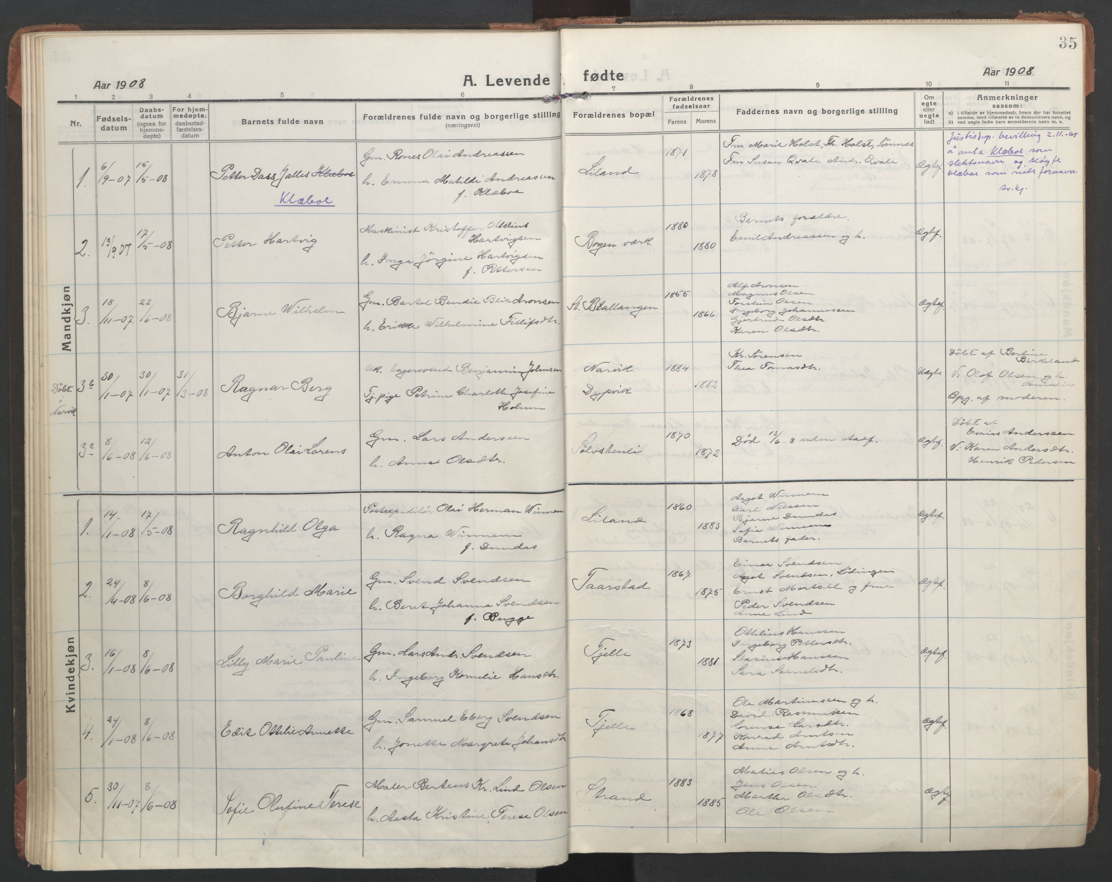 Ministerialprotokoller, klokkerbøker og fødselsregistre - Nordland, AV/SAT-A-1459/863/L0900: Parish register (official) no. 863A12, 1906-1915, p. 35