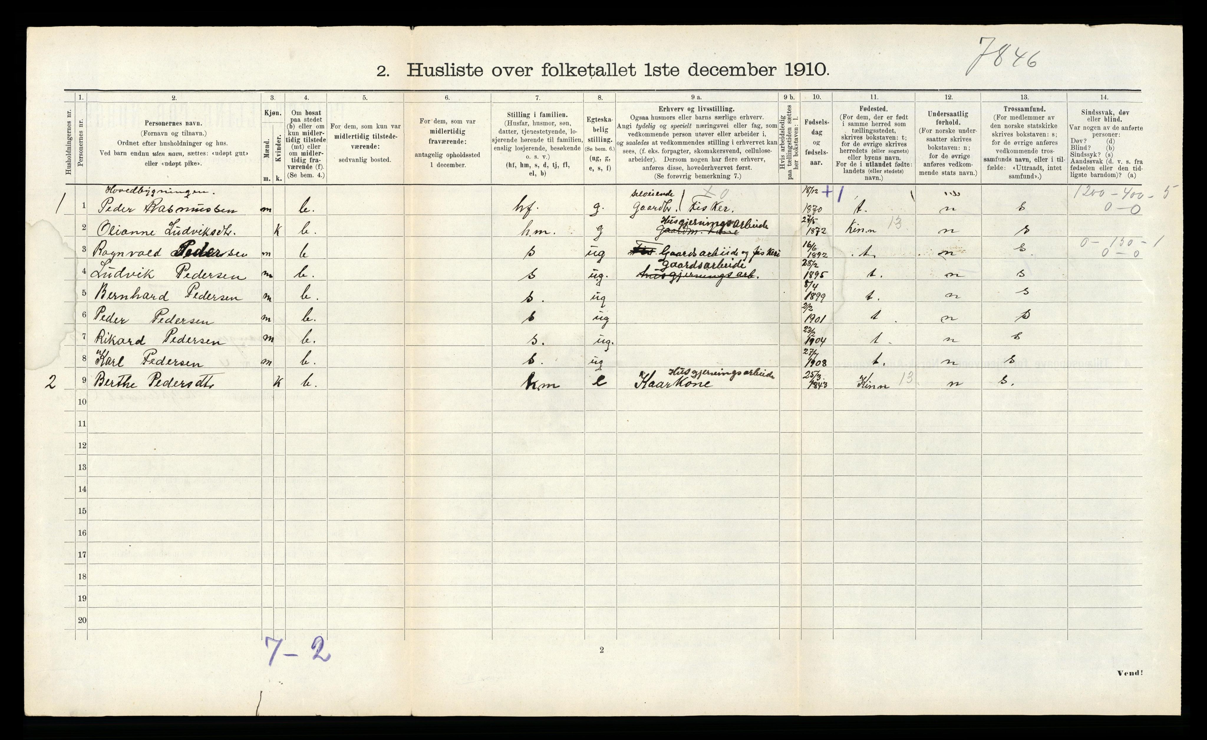 RA, 1910 census for Bremanger, 1910, p. 694