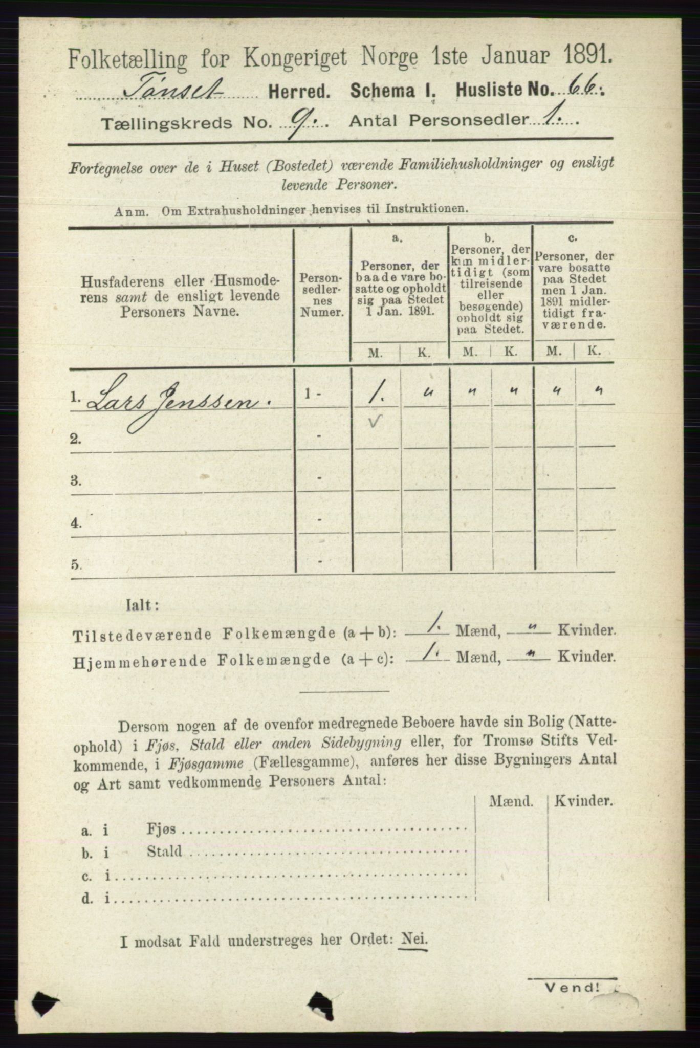 RA, 1891 census for 0437 Tynset, 1891, p. 2415