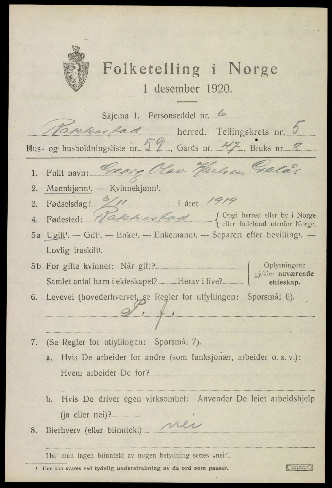 SAO, 1920 census for Rakkestad, 1920, p. 6641