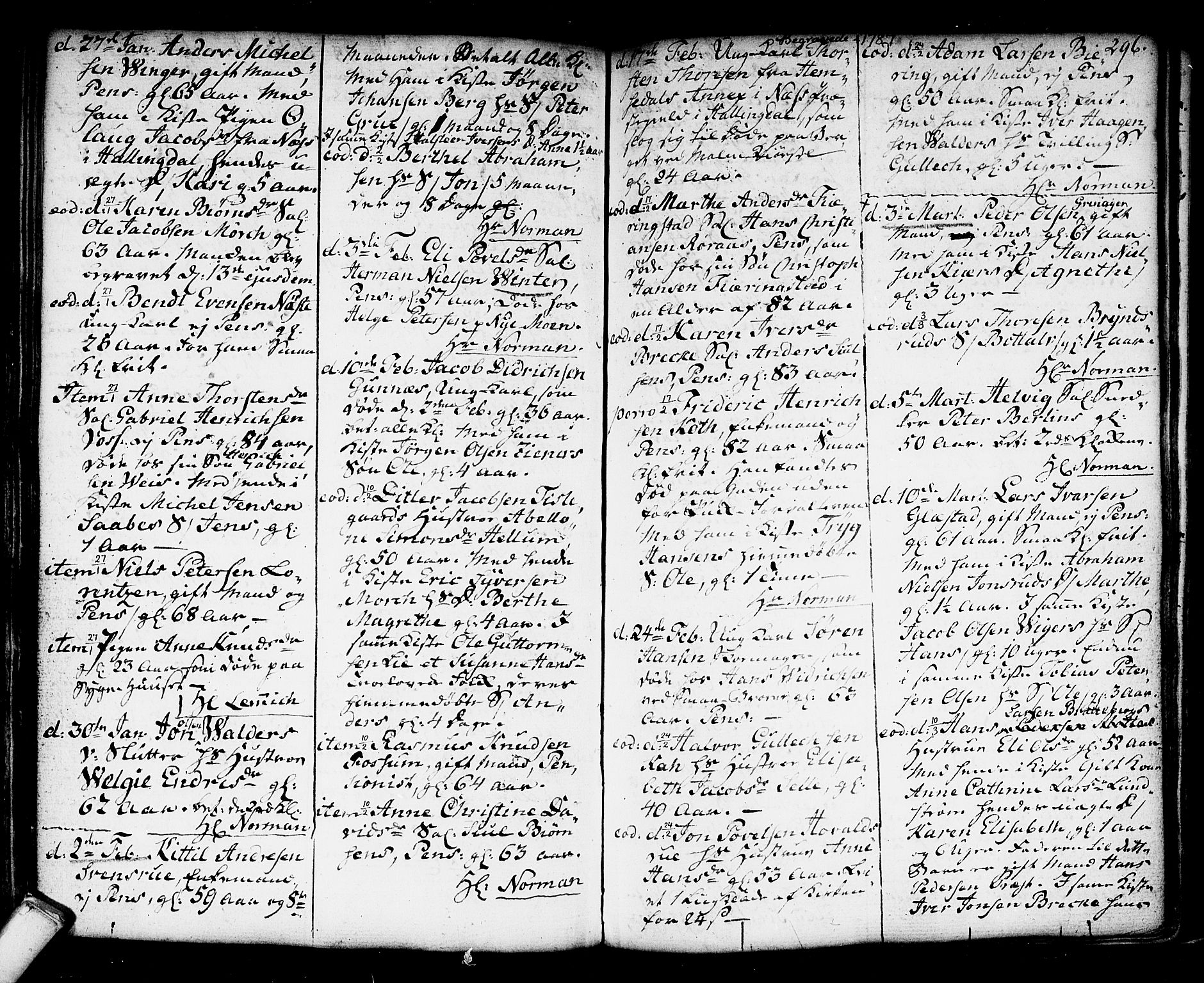 Kongsberg kirkebøker, SAKO/A-22/F/Fa/L0006: Parish register (official) no. I 6, 1783-1797, p. 296