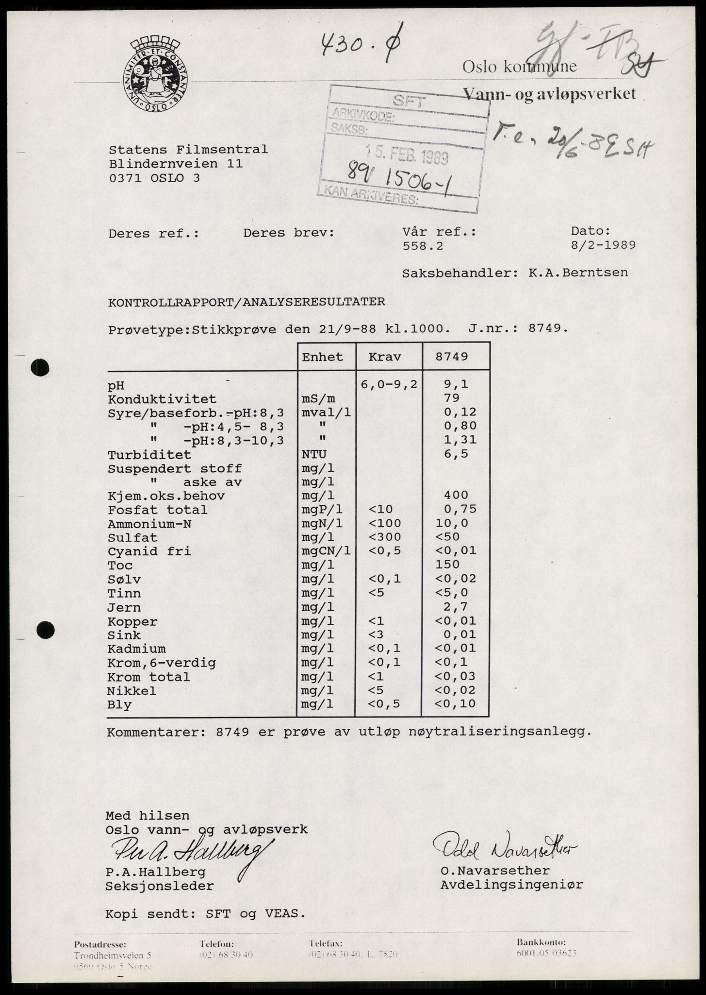 Statens forurensningstilsyn, hovedkontoret, AV/RA-S-4136/1/D/Da/L0493: Konsesjonssaker, 1985-1993, p. 345