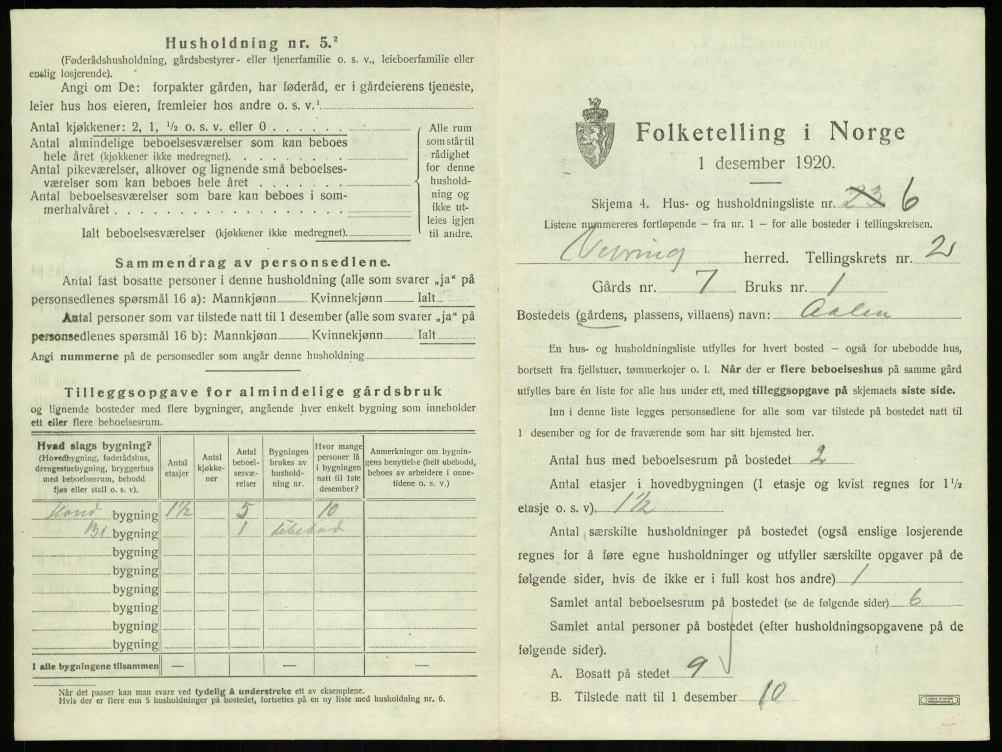 SAB, 1920 census for Vevring, 1920, p. 80