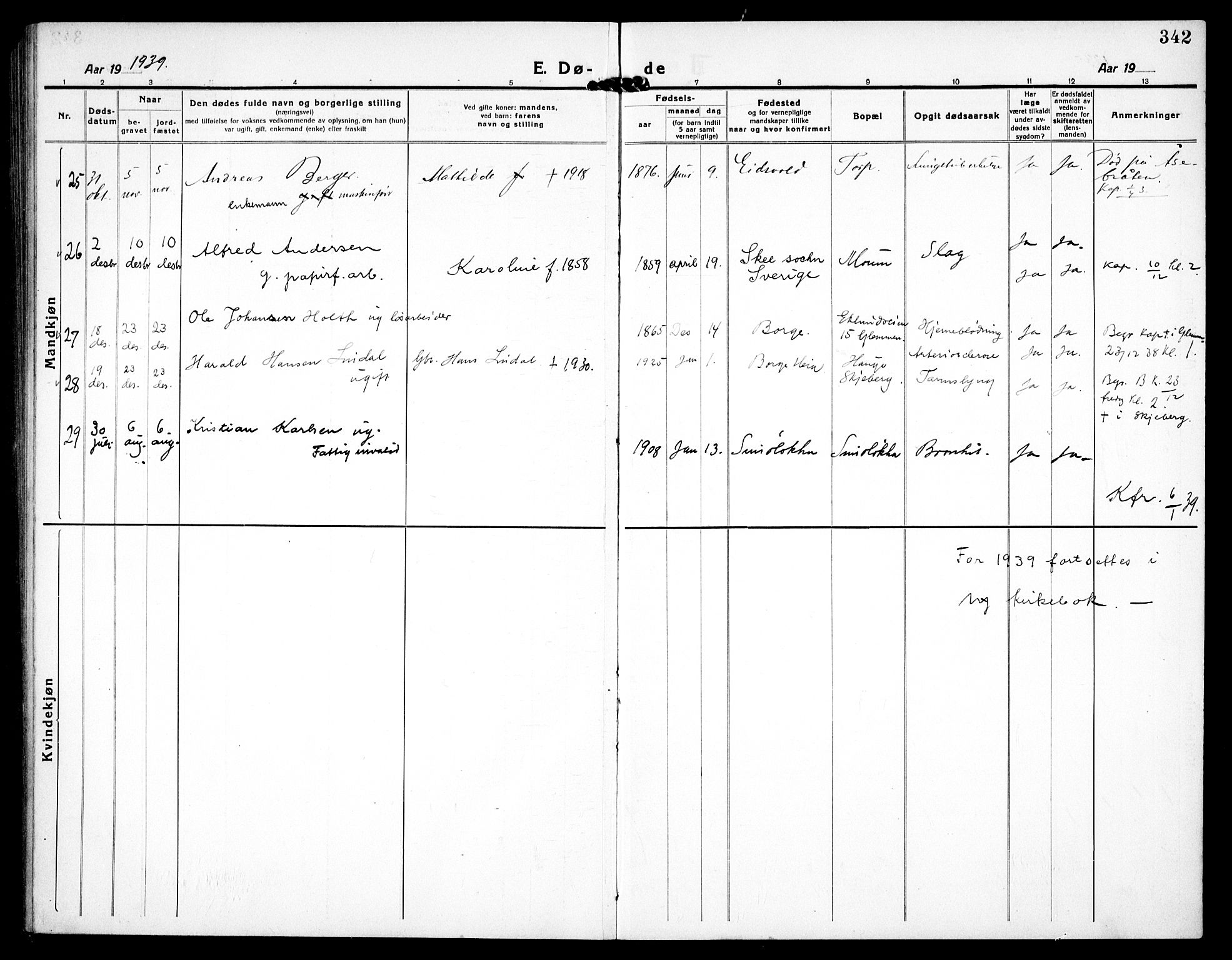 Borge prestekontor Kirkebøker, SAO/A-10903/G/Ga/L0003: Parish register (copy) no. I 3, 1918-1939, p. 342