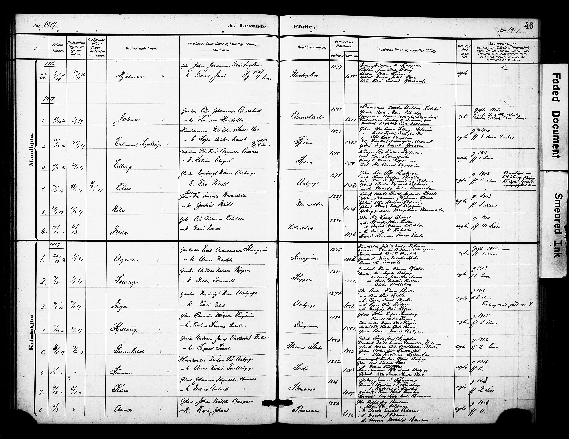 Sogndal sokneprestembete, AV/SAB-A-81301/H/Hab/Haba/L0002: Parish register (copy) no. A 2, 1908-1924, p. 46