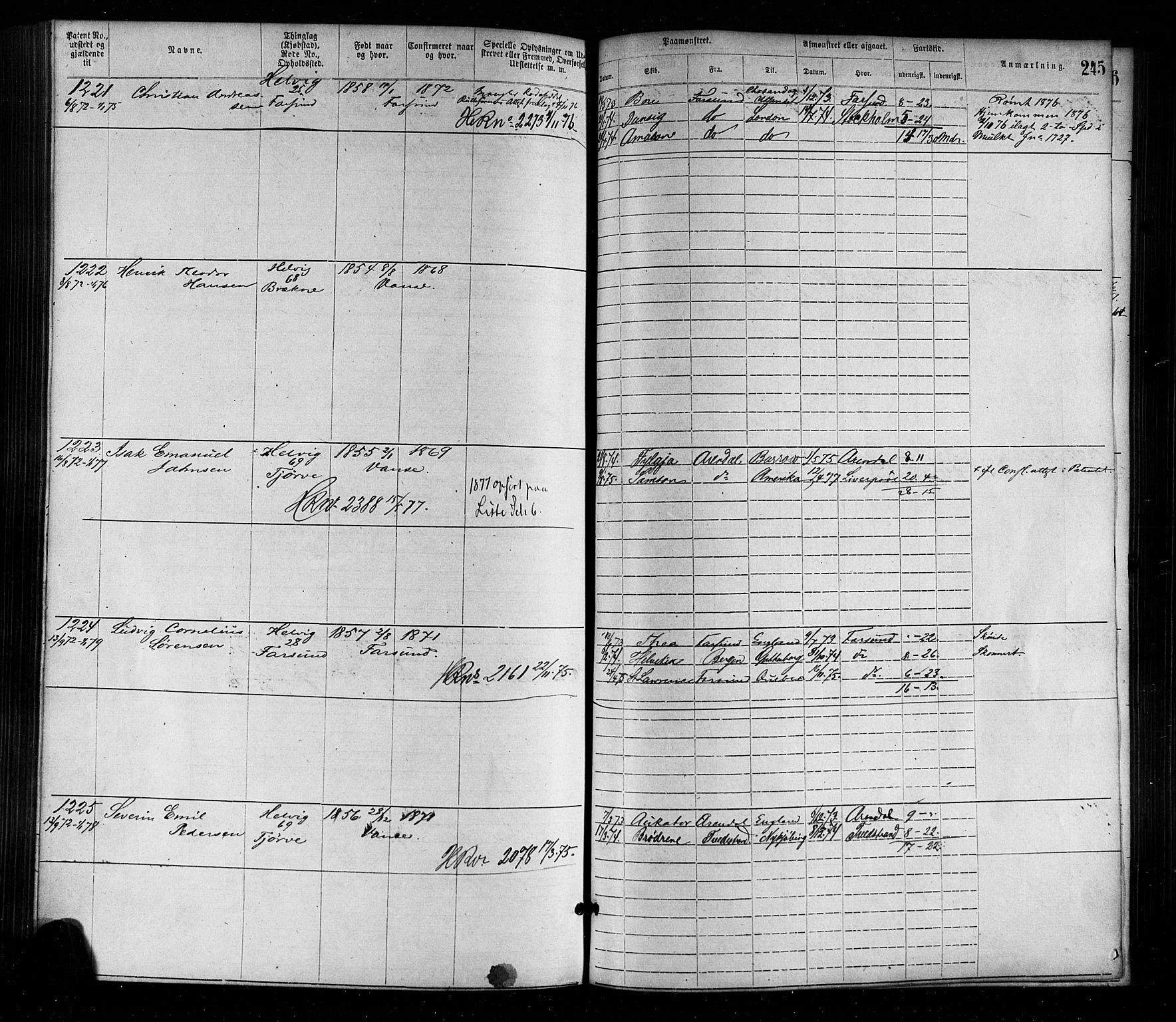 Farsund mønstringskrets, AV/SAK-2031-0017/F/Fa/L0001: Annotasjonsrulle nr 1-1920 med register, M-1, 1869-1877, p. 275