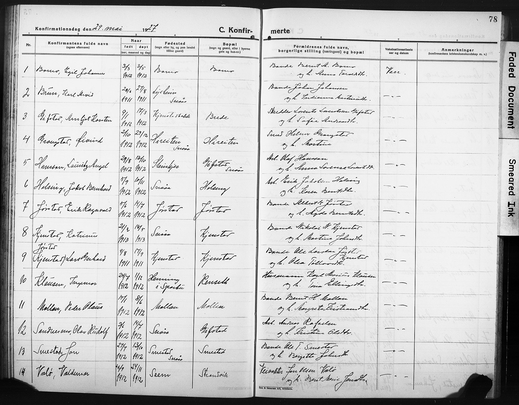 Ministerialprotokoller, klokkerbøker og fødselsregistre - Nord-Trøndelag, SAT/A-1458/749/L0480: Parish register (copy) no. 749C02, 1924-1932, p. 78