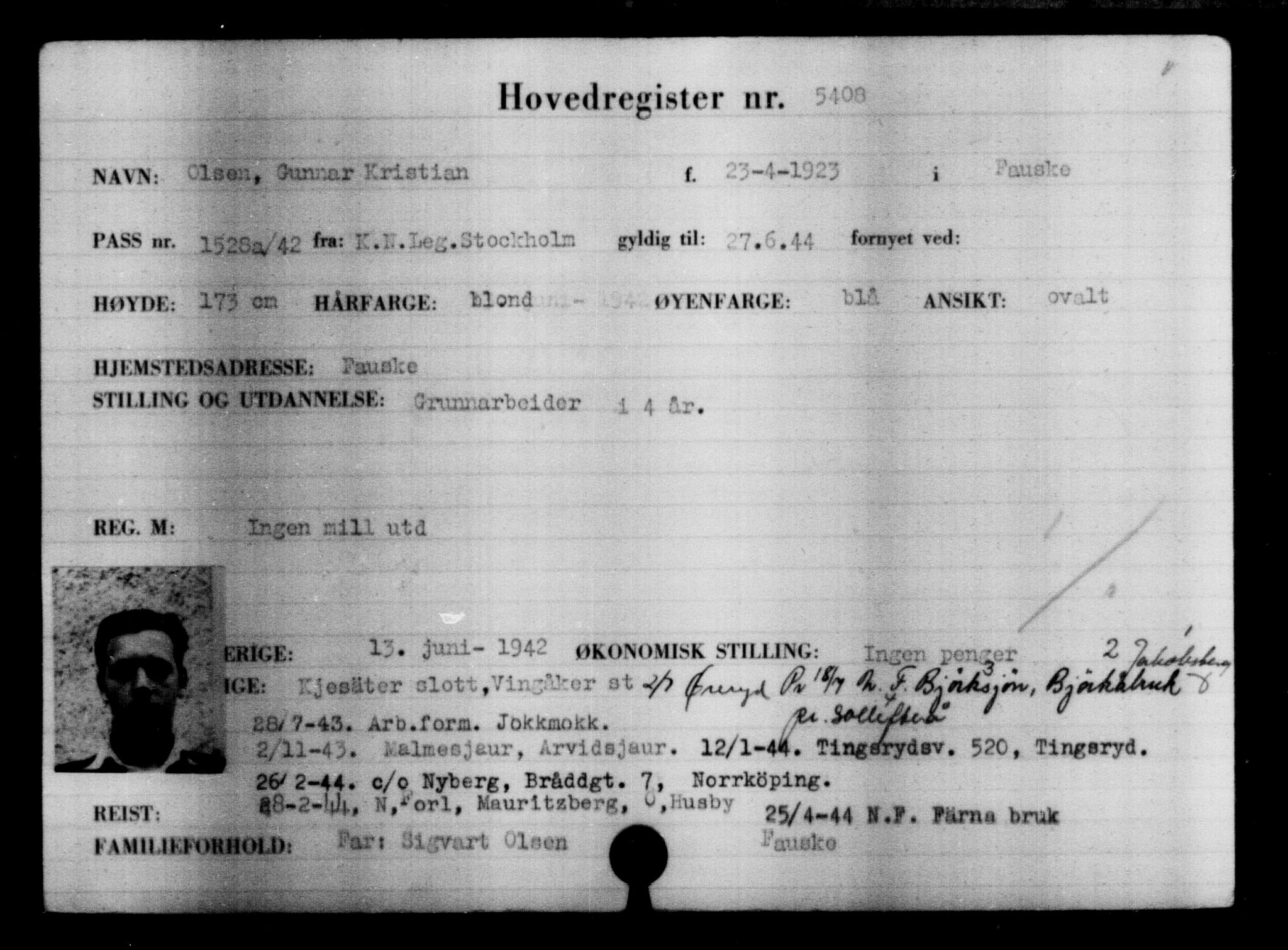 Utenriksstasjonene, Legasjonen i Stockholm, Flyktningkontoret, AV/RA-S-6753/V/Va/L0004: Kjesäterkartoteket, flyktninger med registreringsnr. 3496-6610, 1940-1945, p. 2206