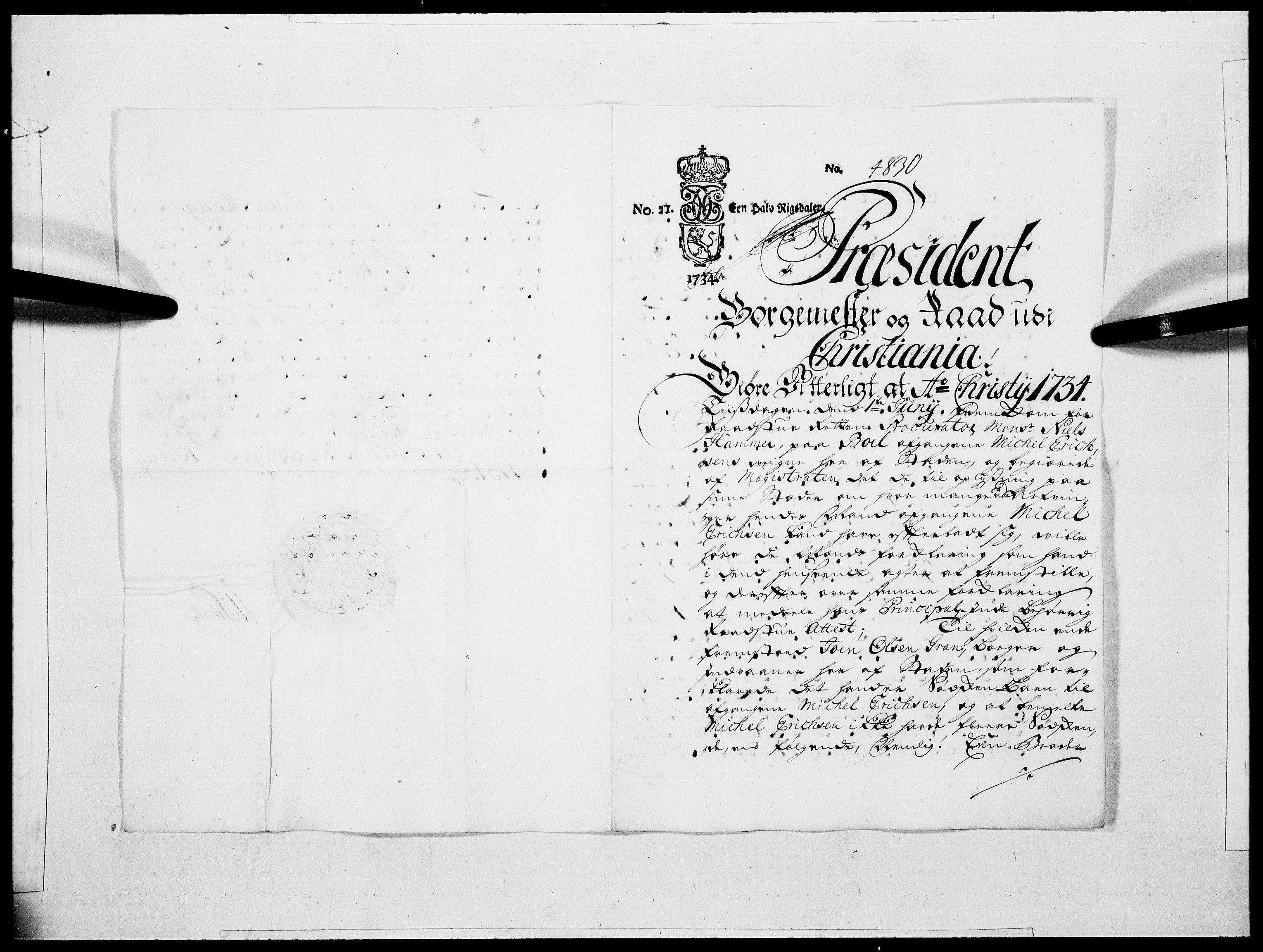 Danske Kanselli 1572-1799, AV/RA-EA-3023/F/Fc/Fcc/Fcca/L0116: Norske innlegg 1572-1799, 1734, p. 4