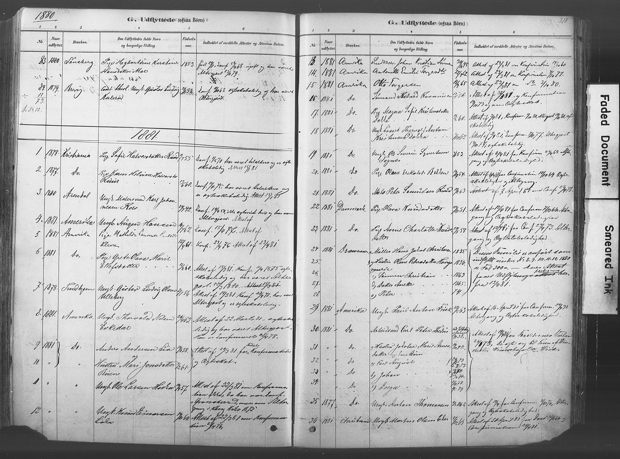 Kongsberg kirkebøker, SAKO/A-22/F/Fb/L0001: Parish register (official) no. II 1, 1878-1886, p. 318