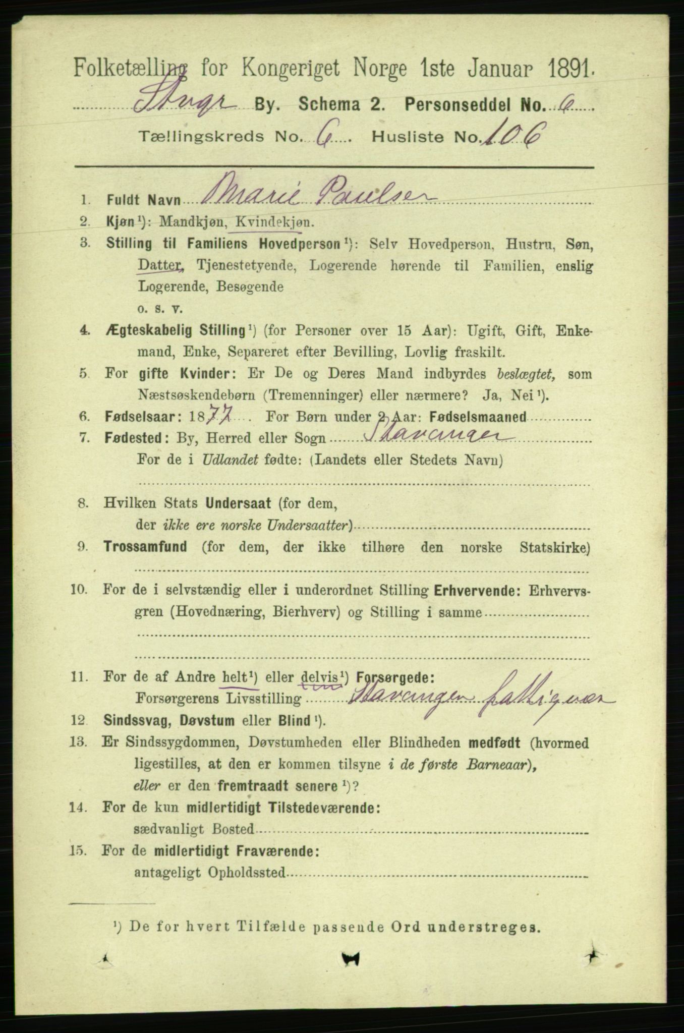 RA, 1891 census for 1103 Stavanger, 1891, p. 10965