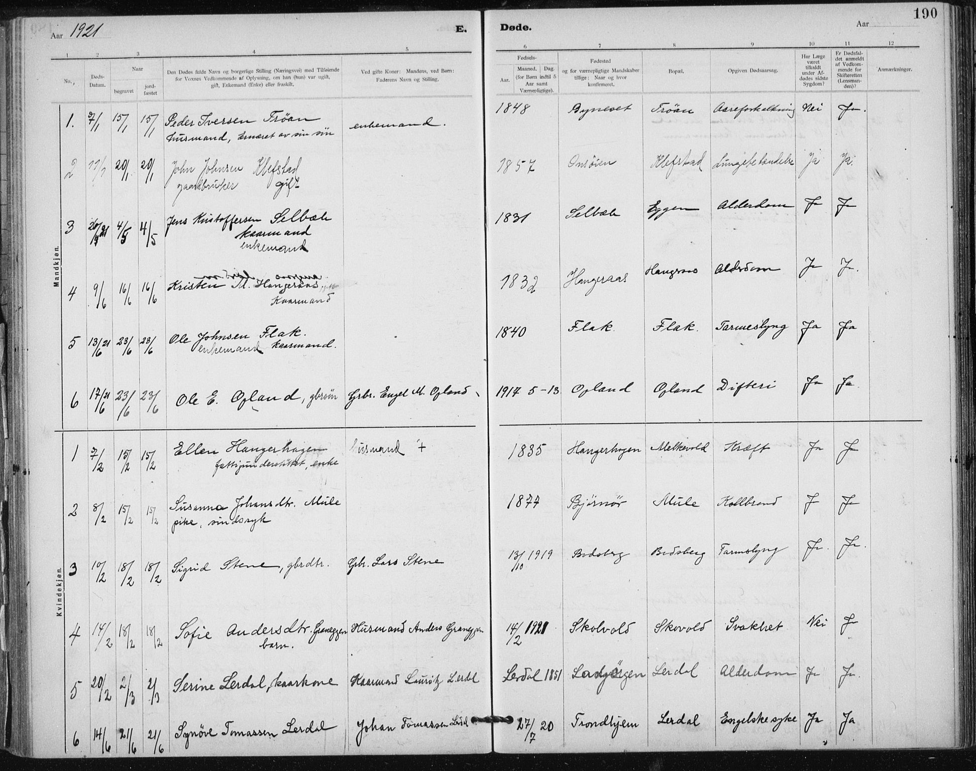 Ministerialprotokoller, klokkerbøker og fødselsregistre - Sør-Trøndelag, SAT/A-1456/612/L0381: Parish register (official) no. 612A13, 1907-1923, p. 190