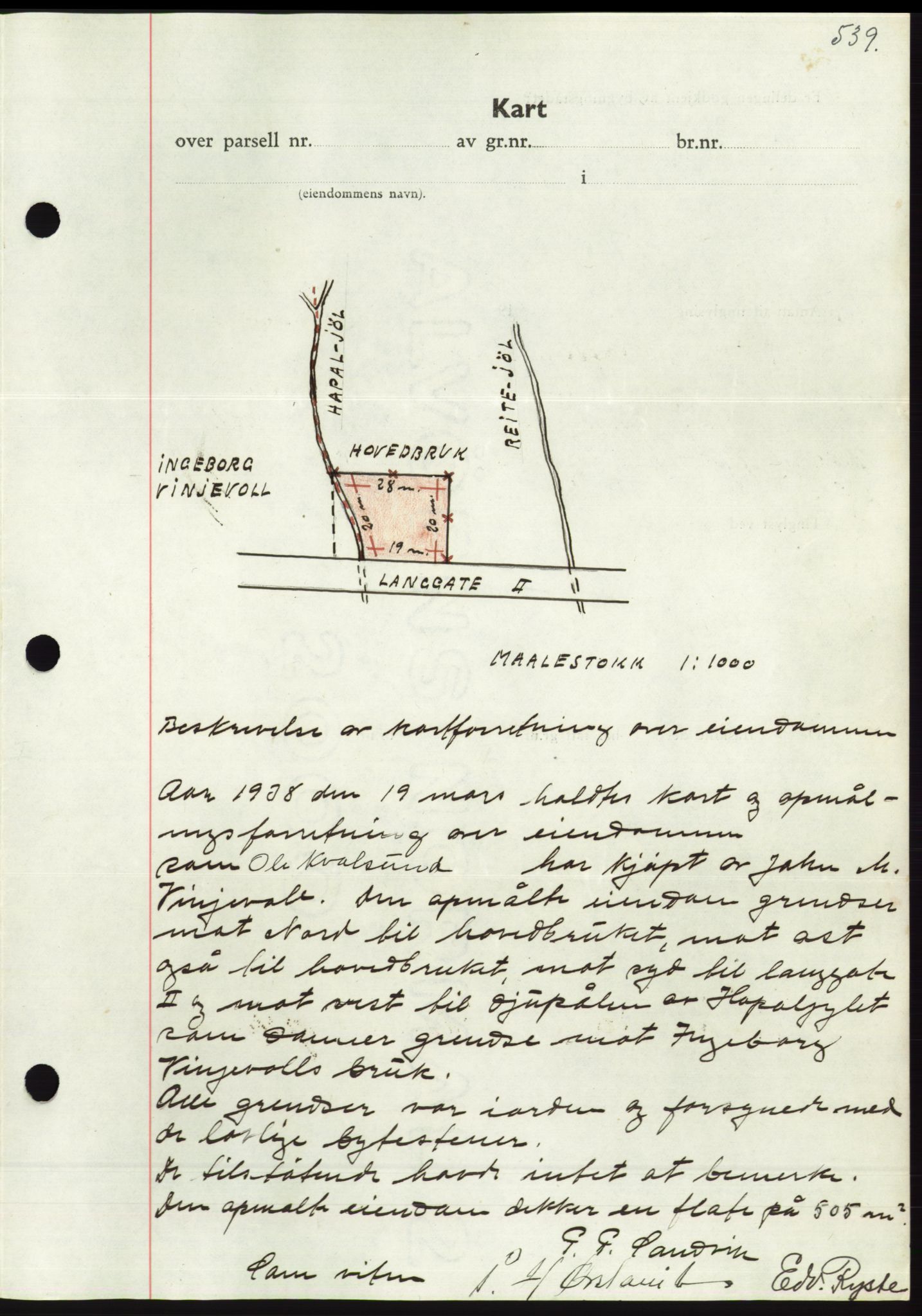 Søre Sunnmøre sorenskriveri, AV/SAT-A-4122/1/2/2C/L0065: Mortgage book no. 59, 1938-1938, Diary no: : 1024/1938