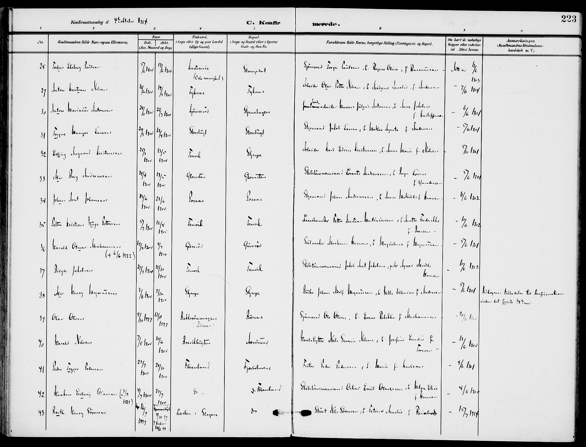 Nøtterøy kirkebøker, AV/SAKO-A-354/F/Fa/L0010: Parish register (official) no. I 10, 1908-1919, p. 223