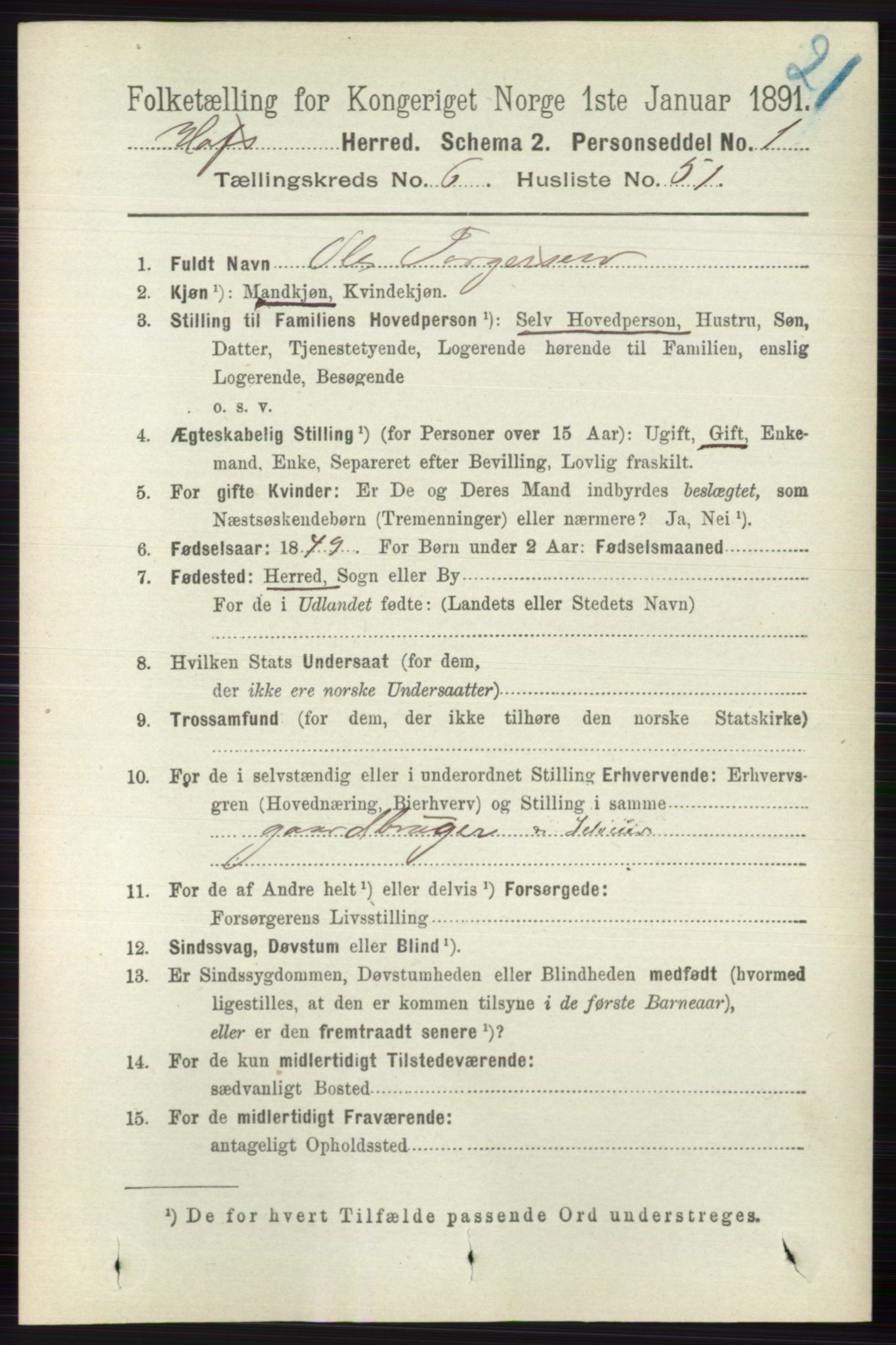 RA, 1891 census for 0714 Hof, 1891, p. 2103