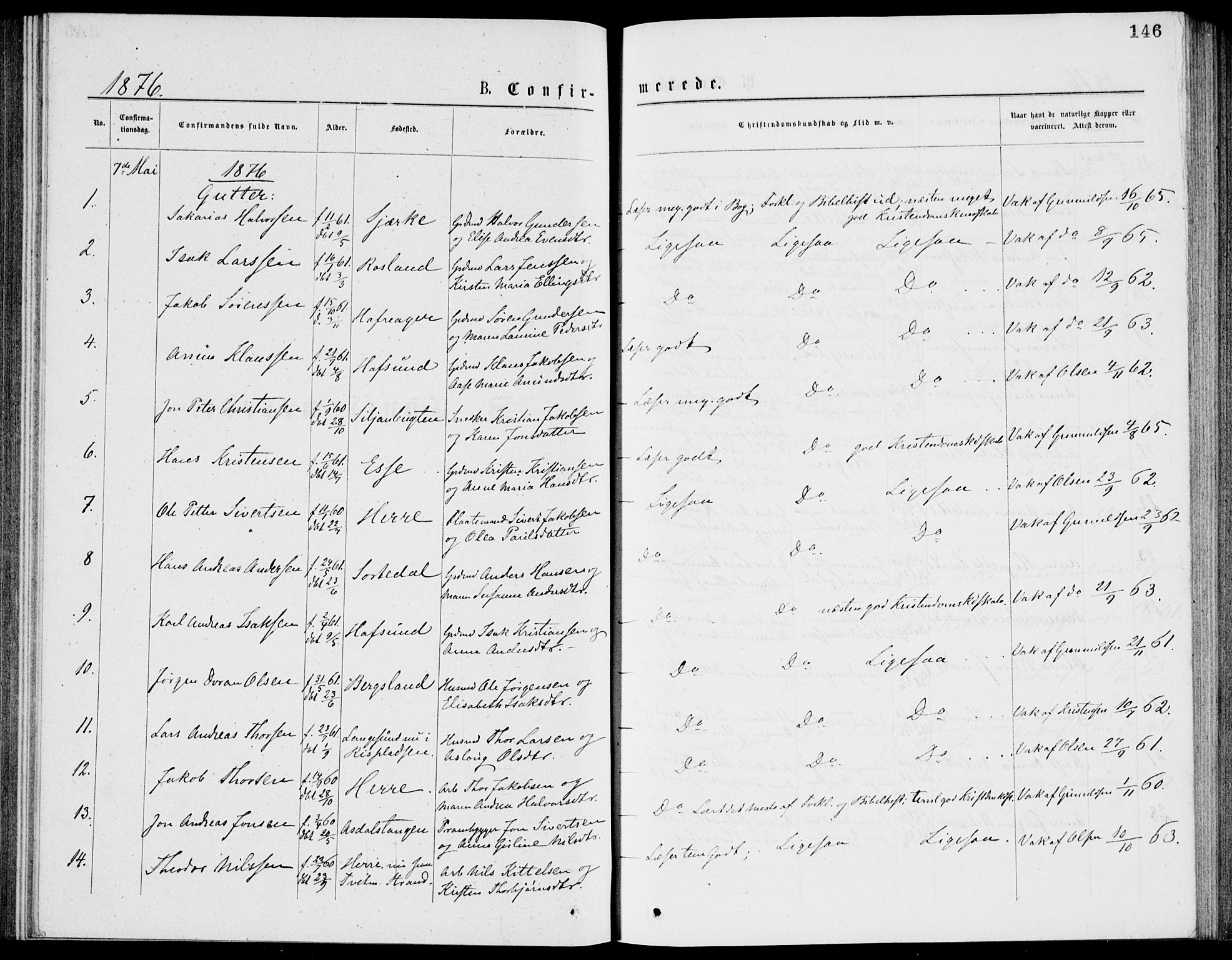 Bamble kirkebøker, SAKO/A-253/G/Ga/L0007: Parish register (copy) no. I 7, 1876-1877, p. 146