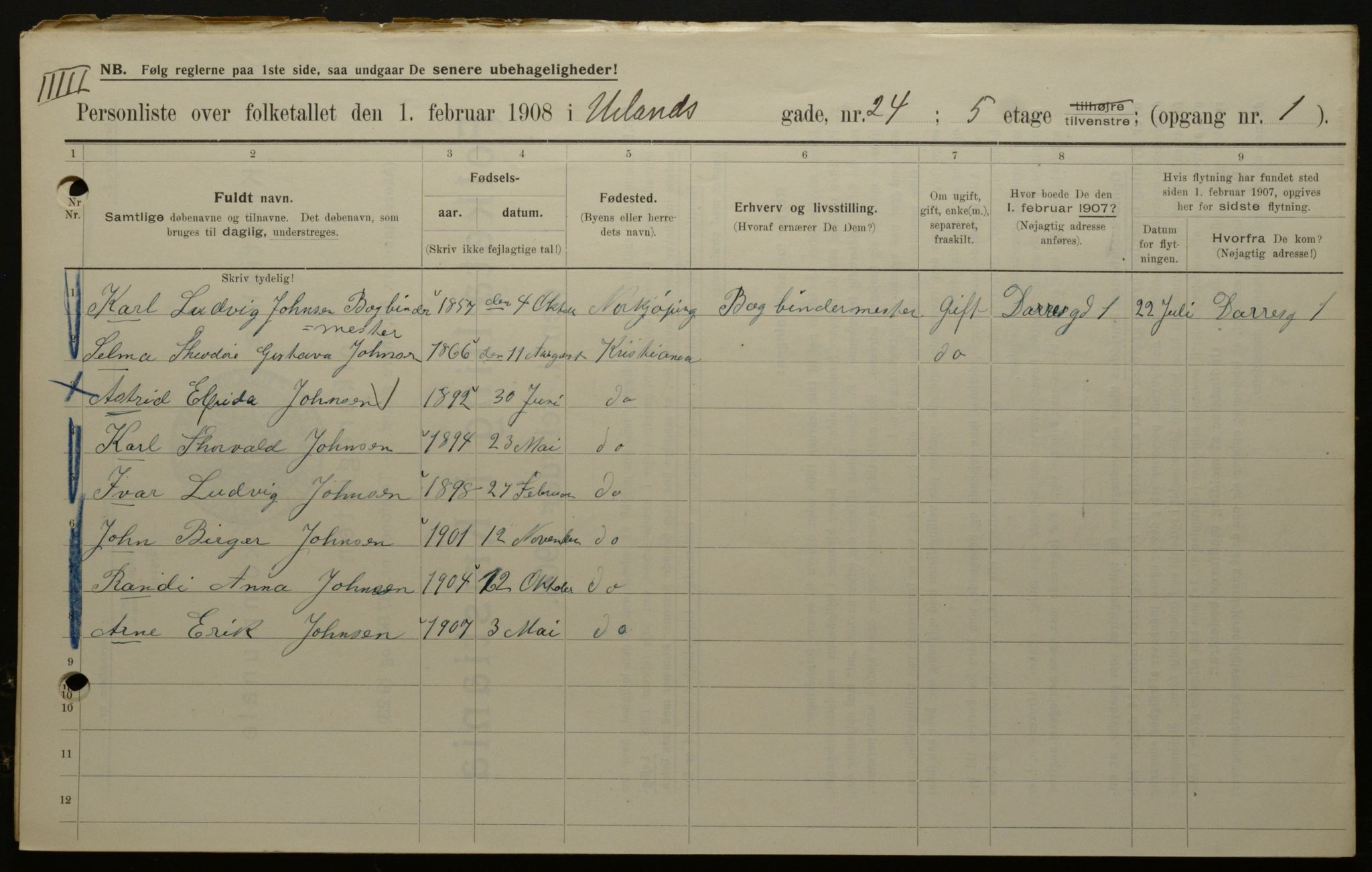 OBA, Municipal Census 1908 for Kristiania, 1908, p. 106586