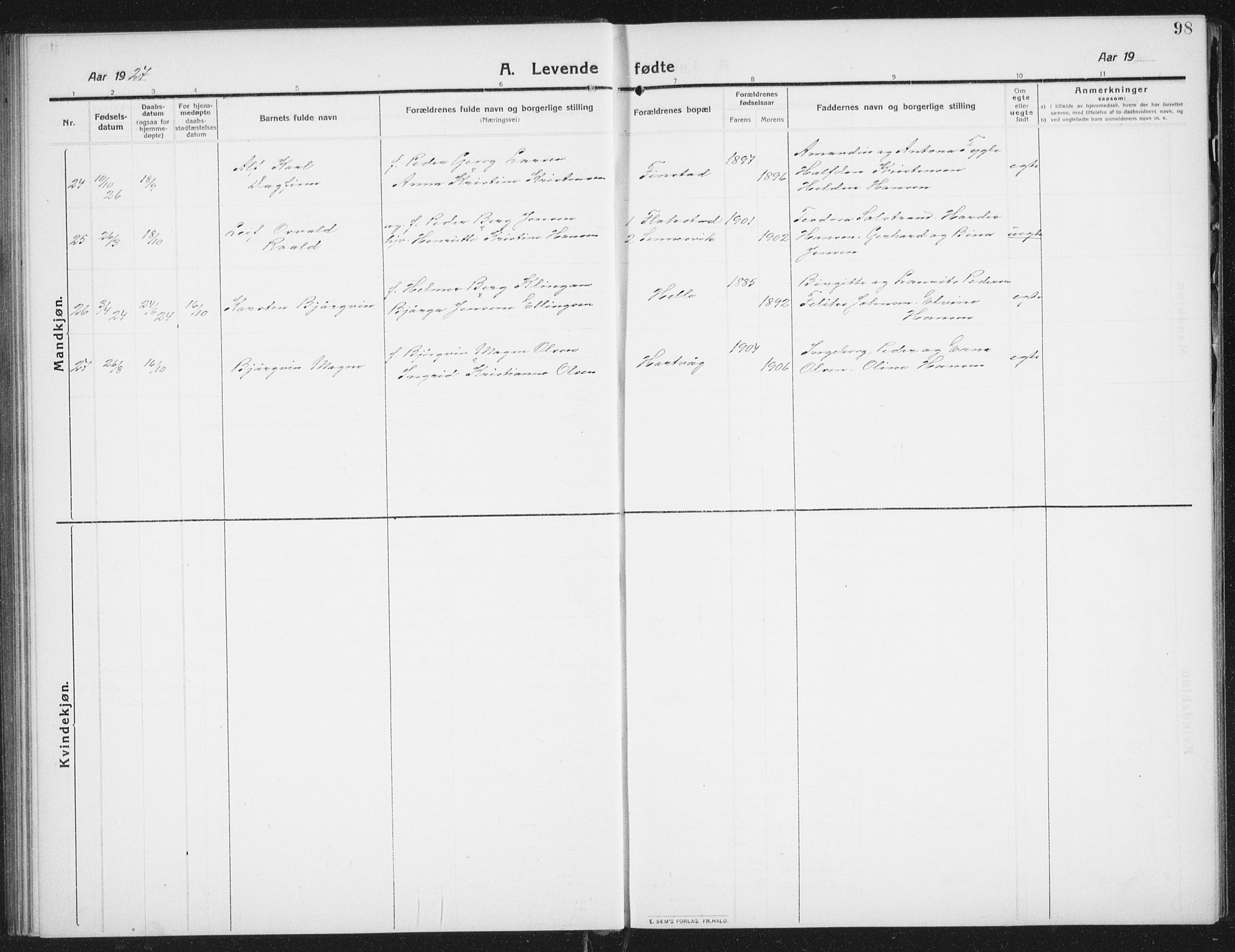 Ministerialprotokoller, klokkerbøker og fødselsregistre - Nordland, SAT/A-1459/882/L1183: Parish register (copy) no. 882C01, 1911-1938, p. 98