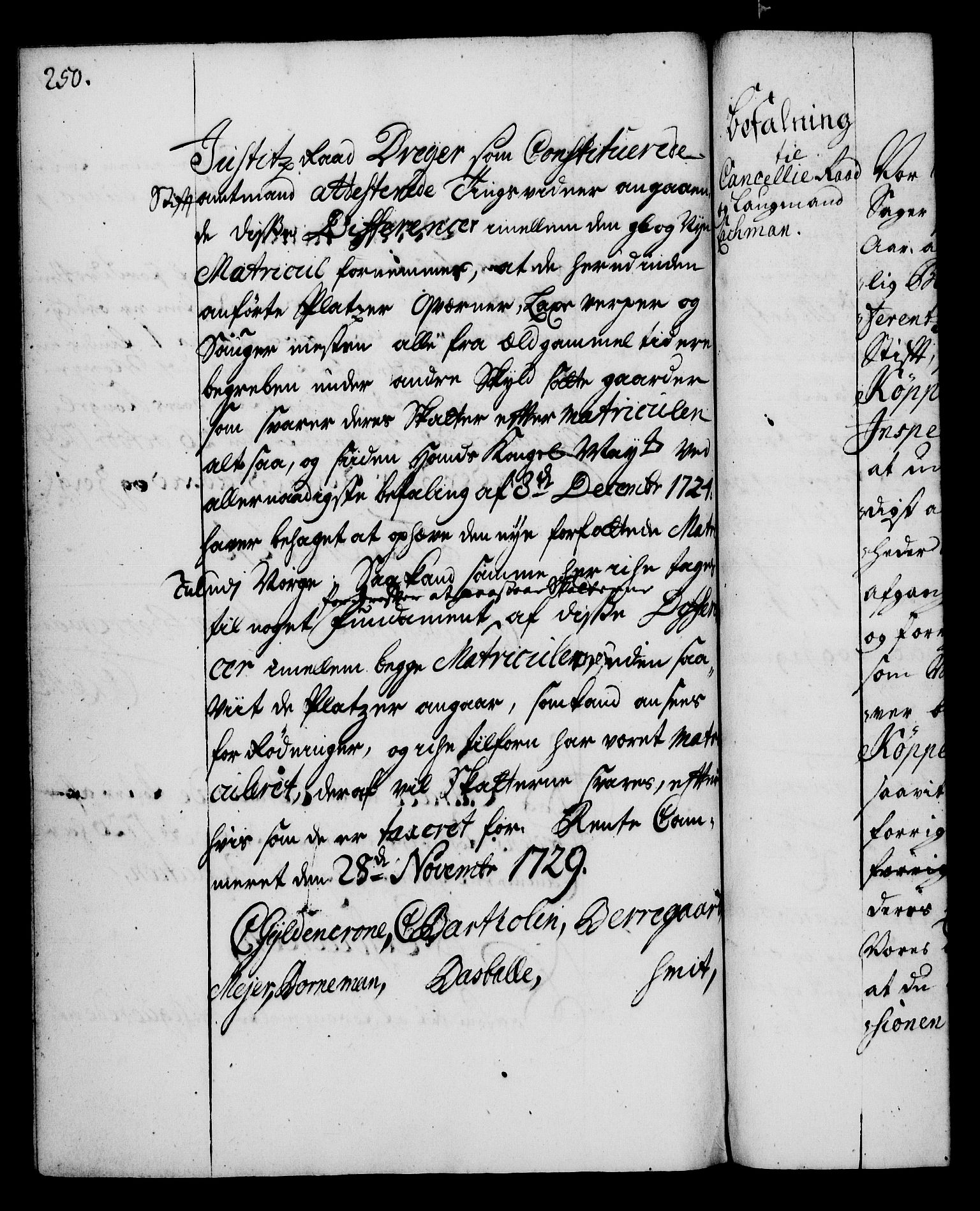 Rentekammeret, Kammerkanselliet, RA/EA-3111/G/Gg/Gga/L0003: Norsk ekspedisjonsprotokoll med register (merket RK 53.3), 1727-1734, p. 250