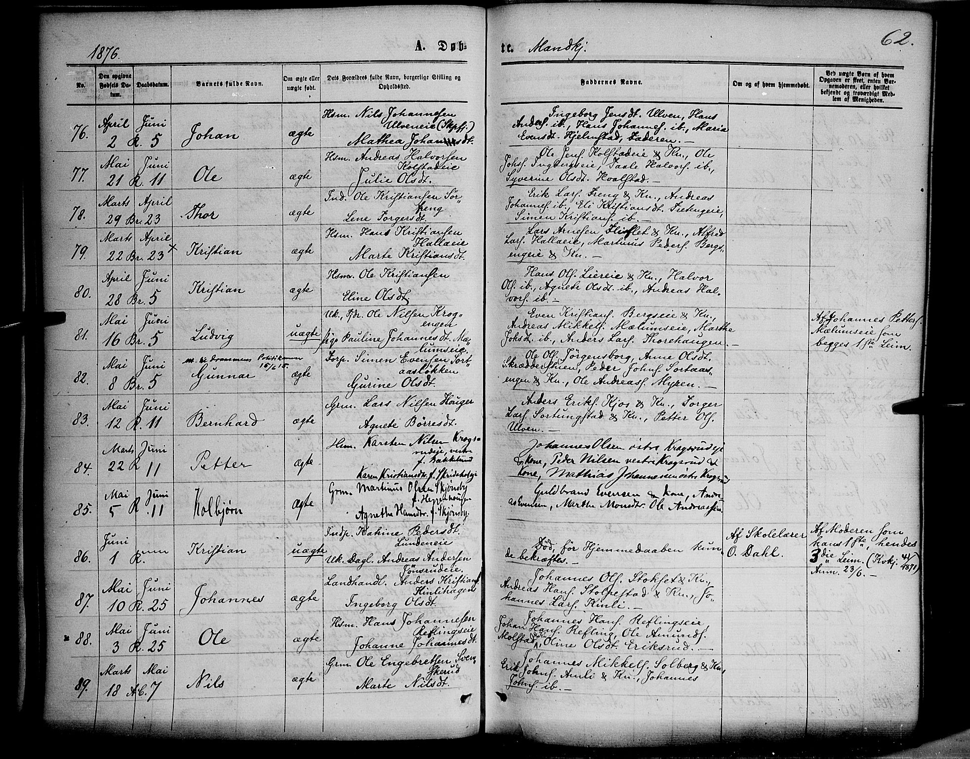 Ringsaker prestekontor, AV/SAH-PREST-014/K/Ka/L0011: Parish register (official) no. 11, 1870-1878, p. 62