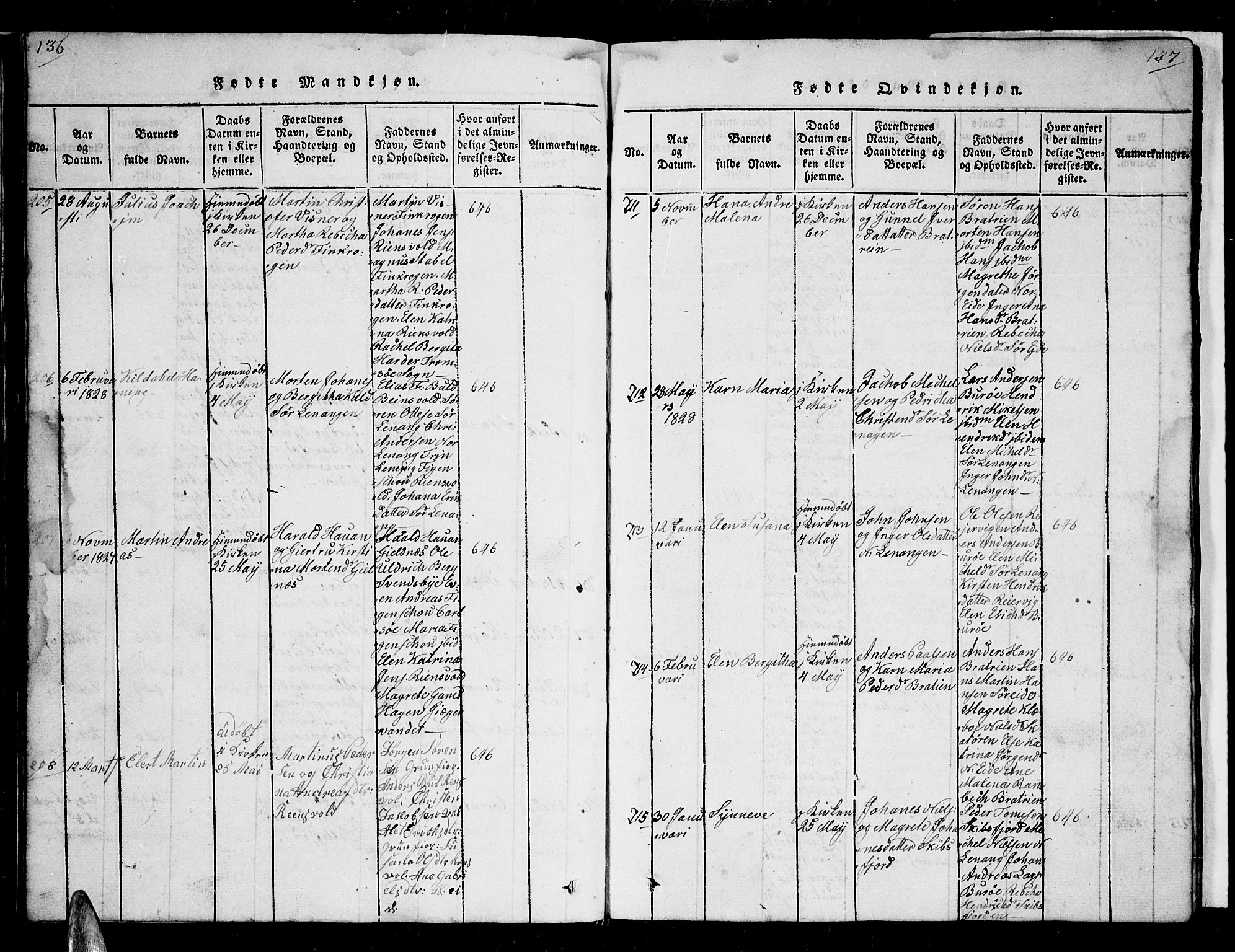 Karlsøy sokneprestembete, AV/SATØ-S-1299/H/Ha/Hab/L0001klokker: Parish register (copy) no. 1, 1821-1840, p. 136-137