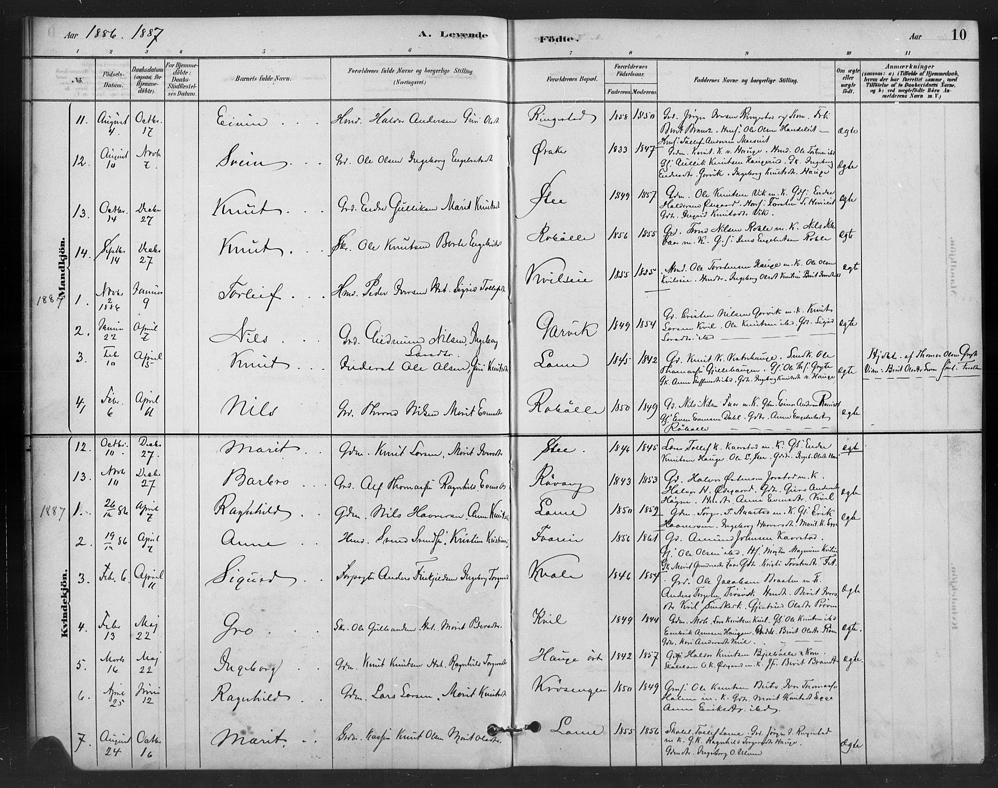 Vestre Slidre prestekontor, SAH/PREST-136/H/Ha/Hab/L0006: Parish register (copy) no. 6, 1881-1915, p. 10