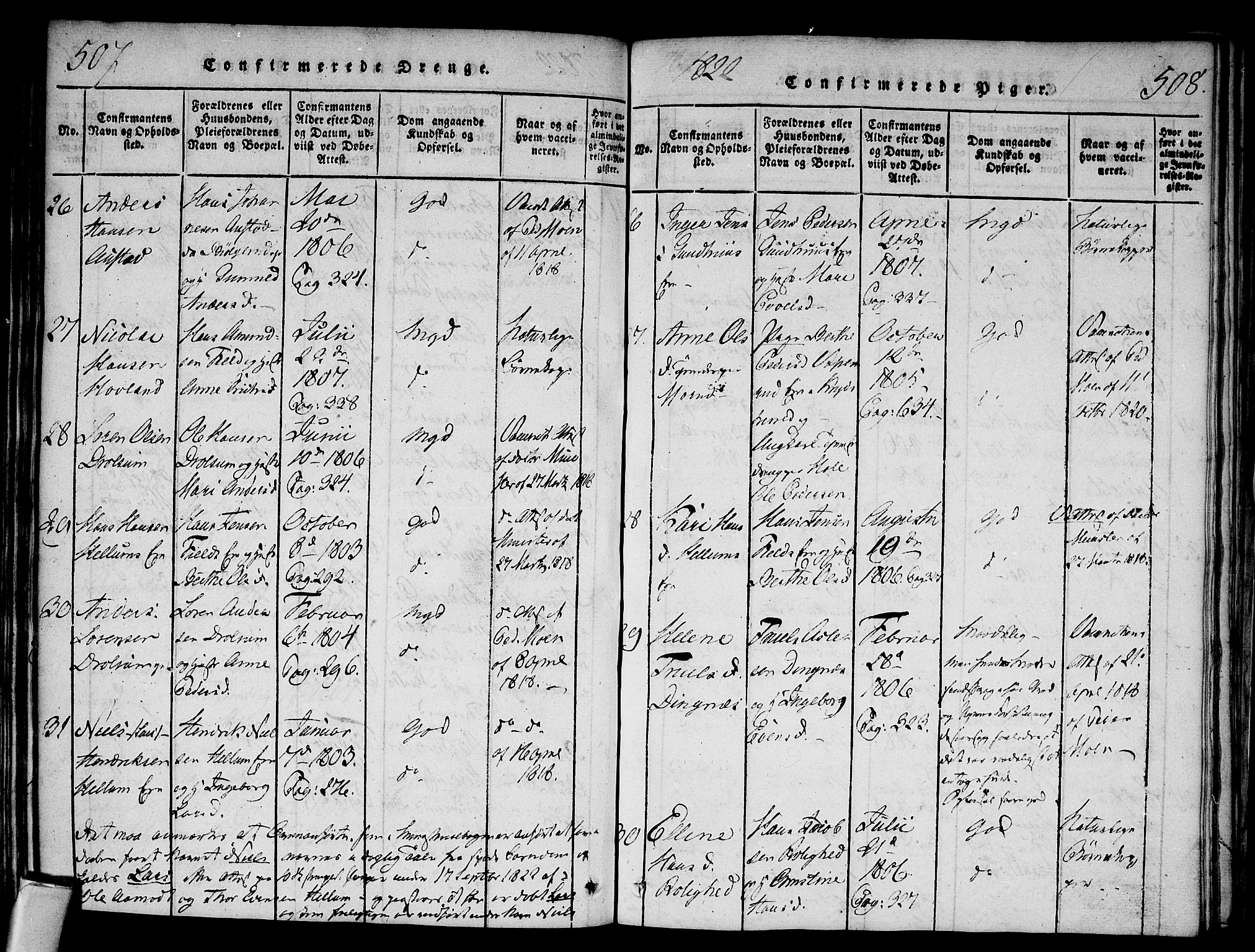 Modum kirkebøker, SAKO/A-234/F/Fa/L0004: Parish register (official) no. 4, 1818-1824, p. 507-508