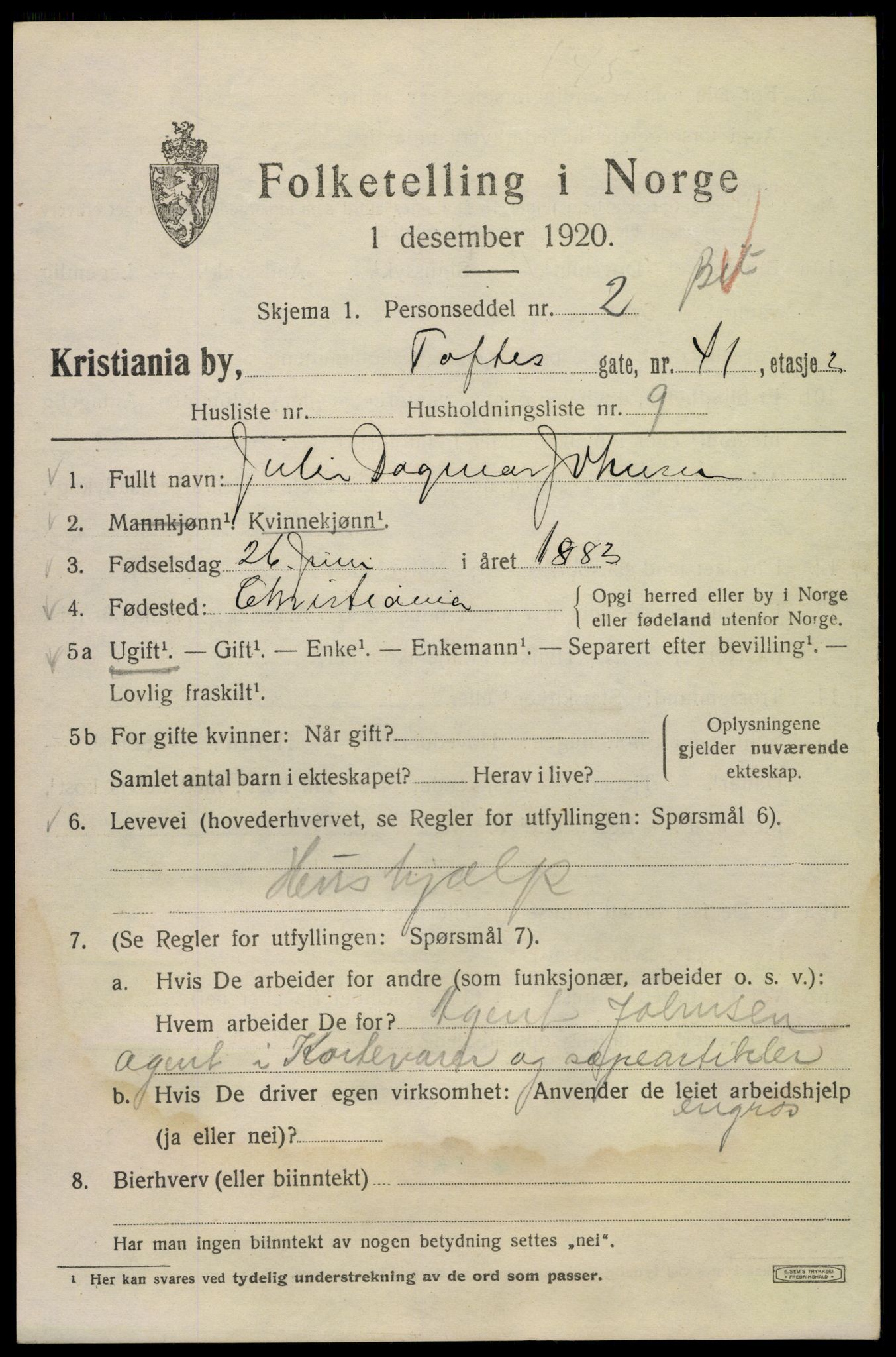 SAO, 1920 census for Kristiania, 1920, p. 585021