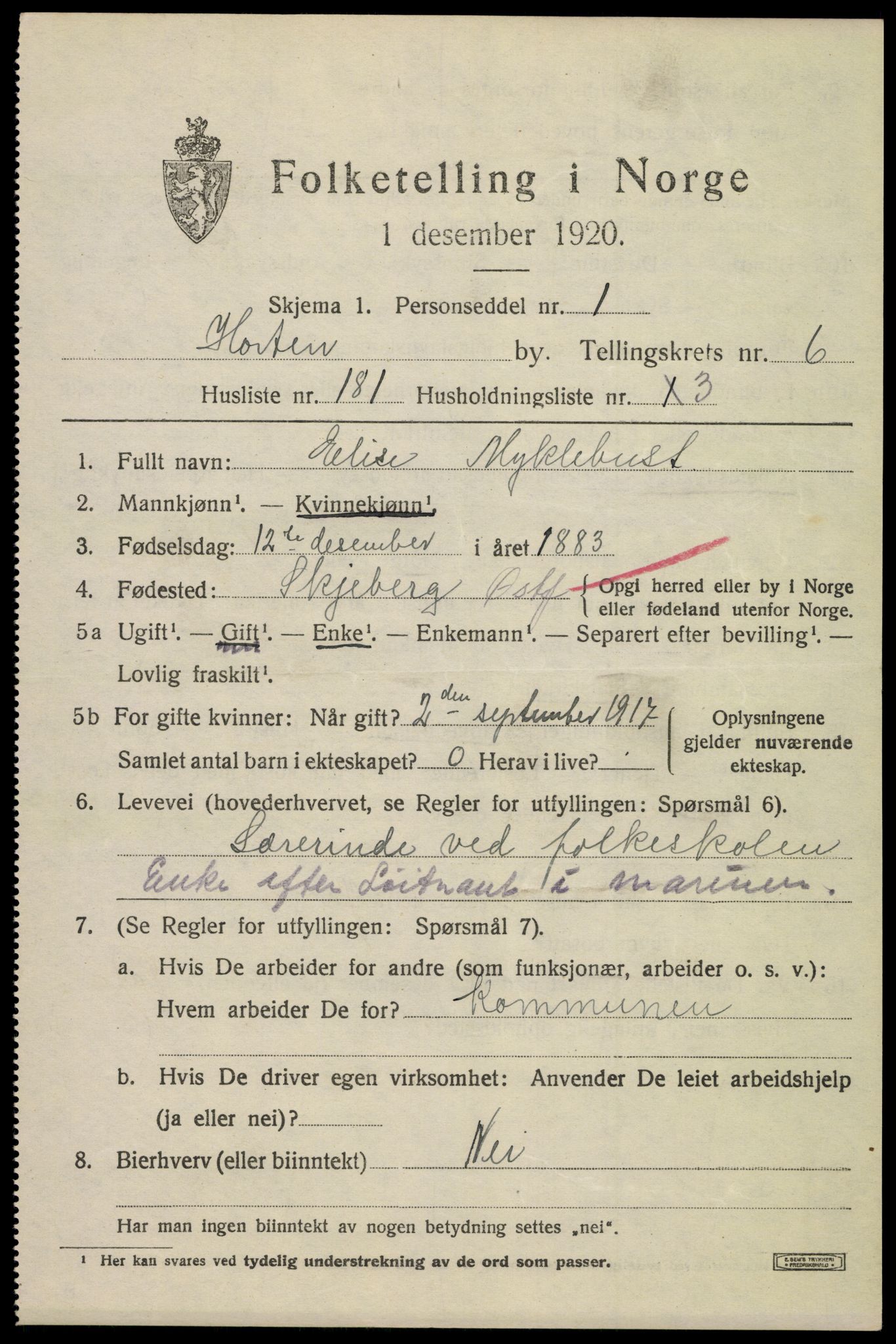SAKO, 1920 census for Horten, 1920, p. 25459