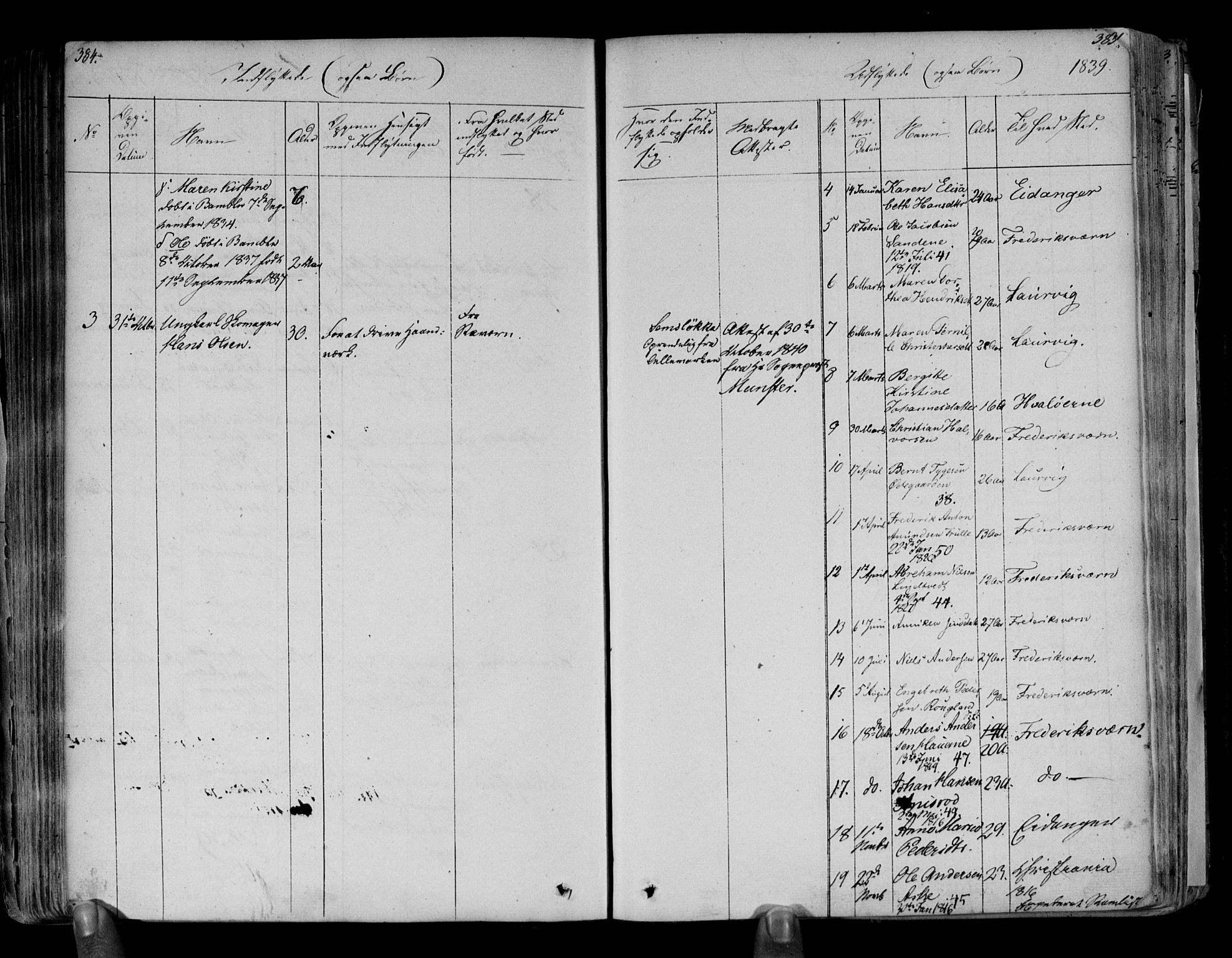 Brunlanes kirkebøker, AV/SAKO-A-342/F/Fa/L0003: Parish register (official) no. I 3, 1834-1845, p. 384-385