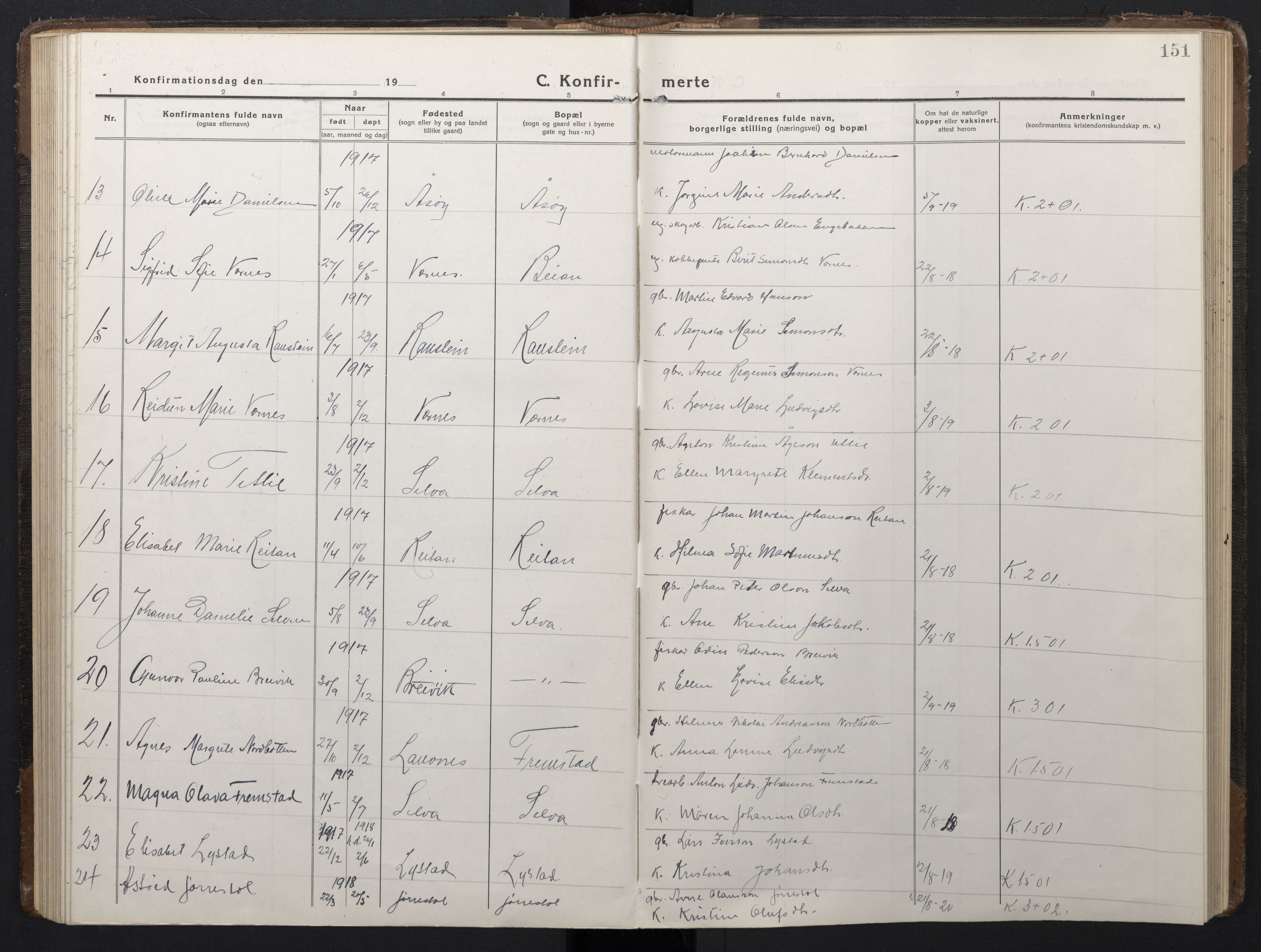 Ministerialprotokoller, klokkerbøker og fødselsregistre - Sør-Trøndelag, SAT/A-1456/662/L0758: Parish register (copy) no. 662C03, 1918-1948, p. 151