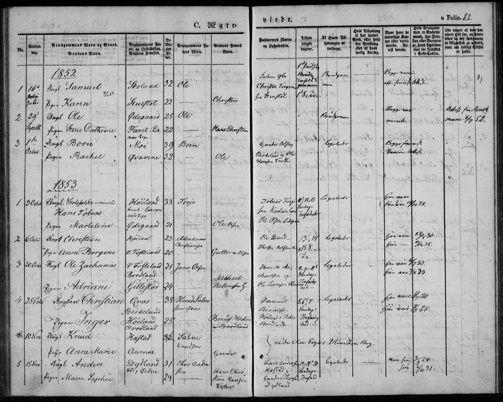 Lyngdal sokneprestkontor, AV/SAK-1111-0029/F/Fa/Fab/L0001: Parish register (official) no. A 1, 1838-1860, p. 82