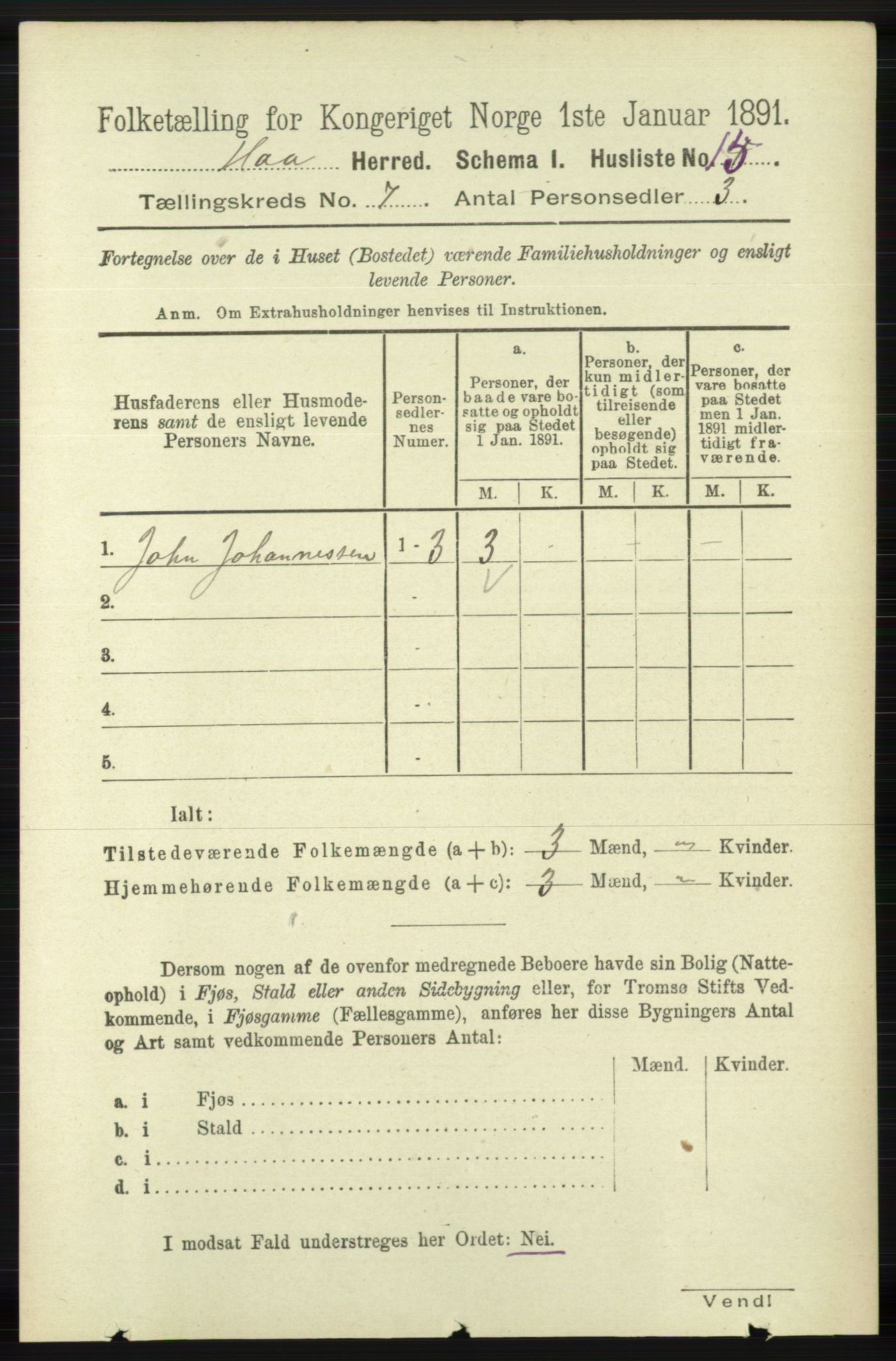 RA, 1891 census for 1119 Hå, 1891, p. 1906